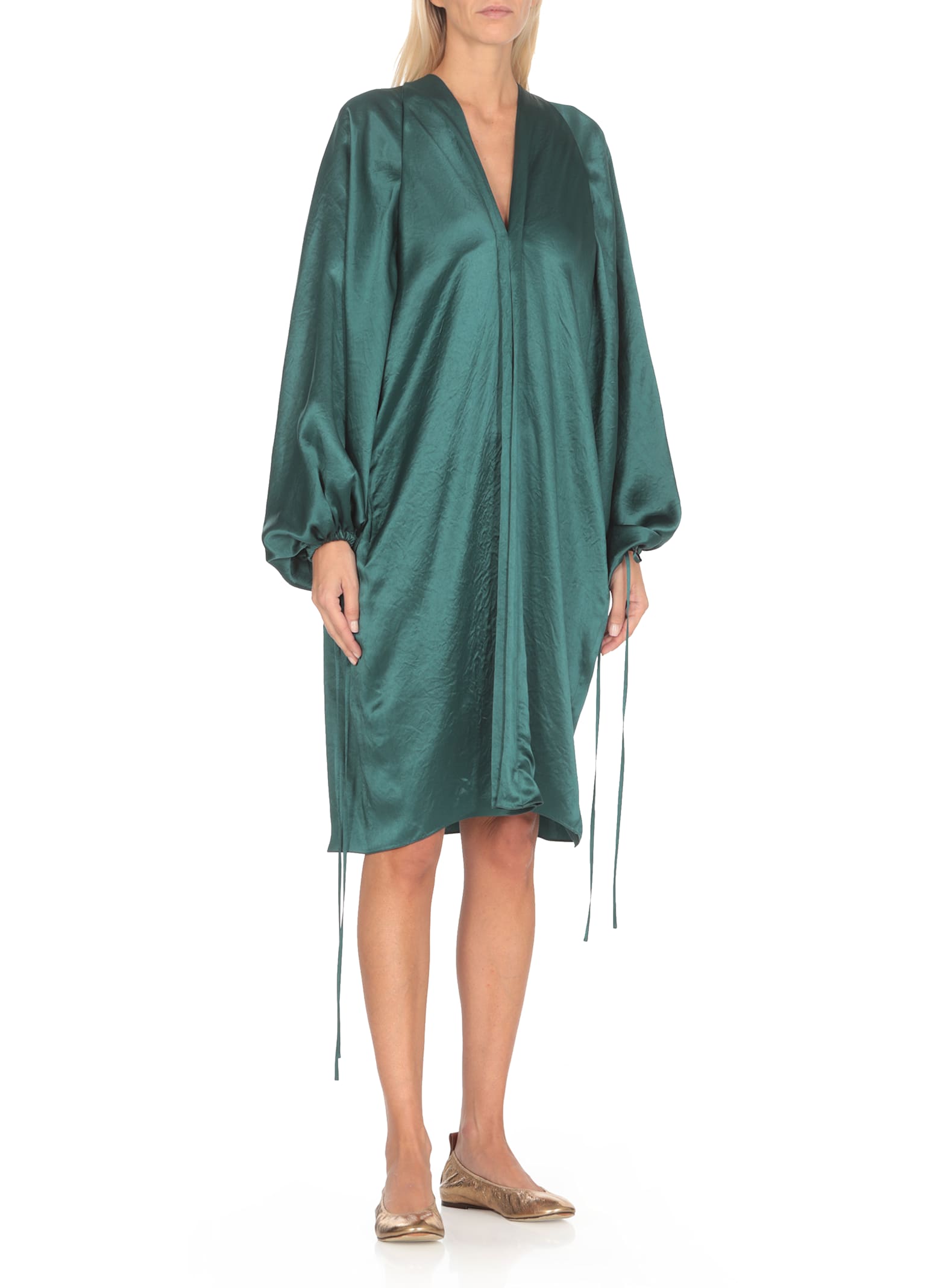 Shop Lanvin Satin Dress In Green