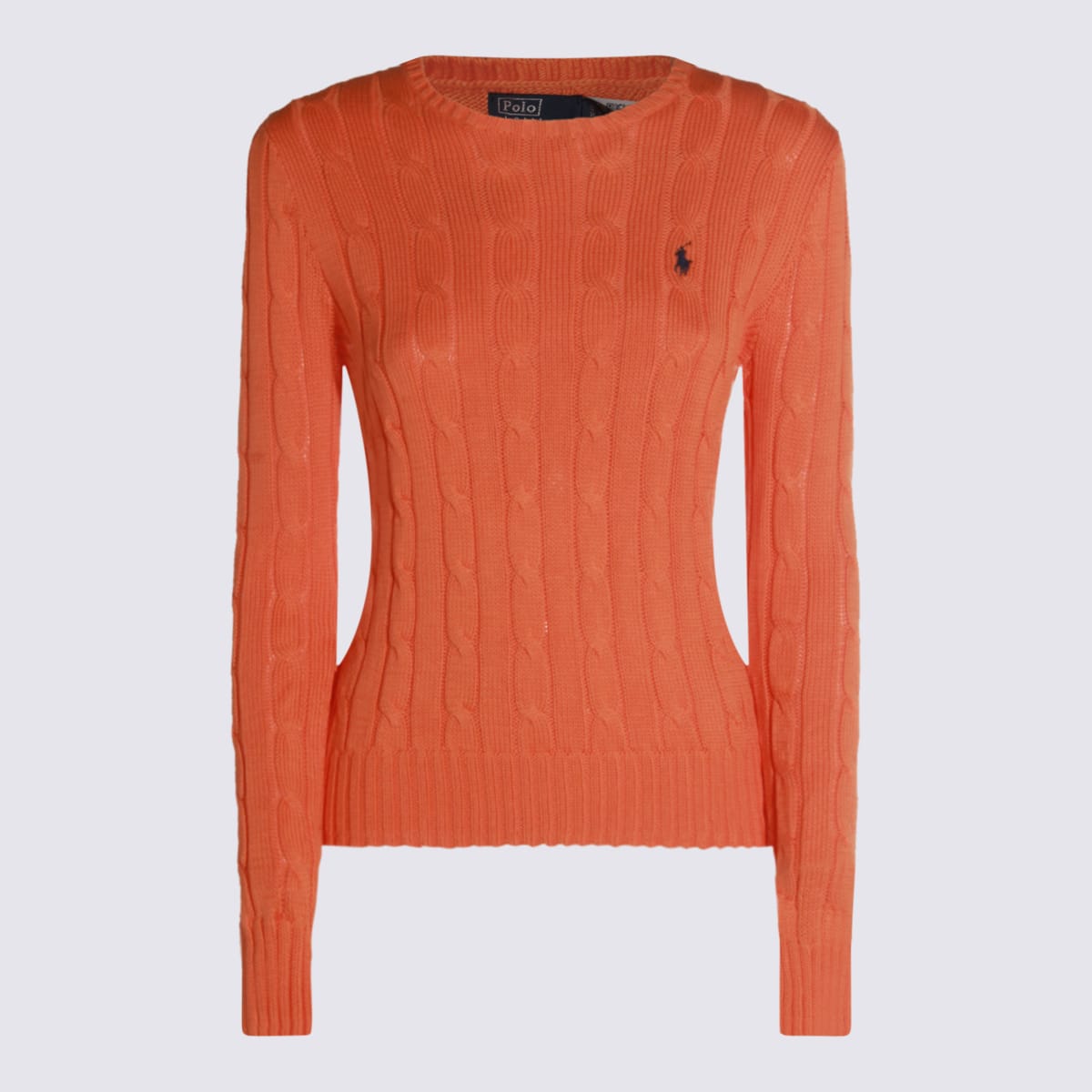 Polo Ralph Lauren Cable Knit Pullover With Ribbed Finish In Orange