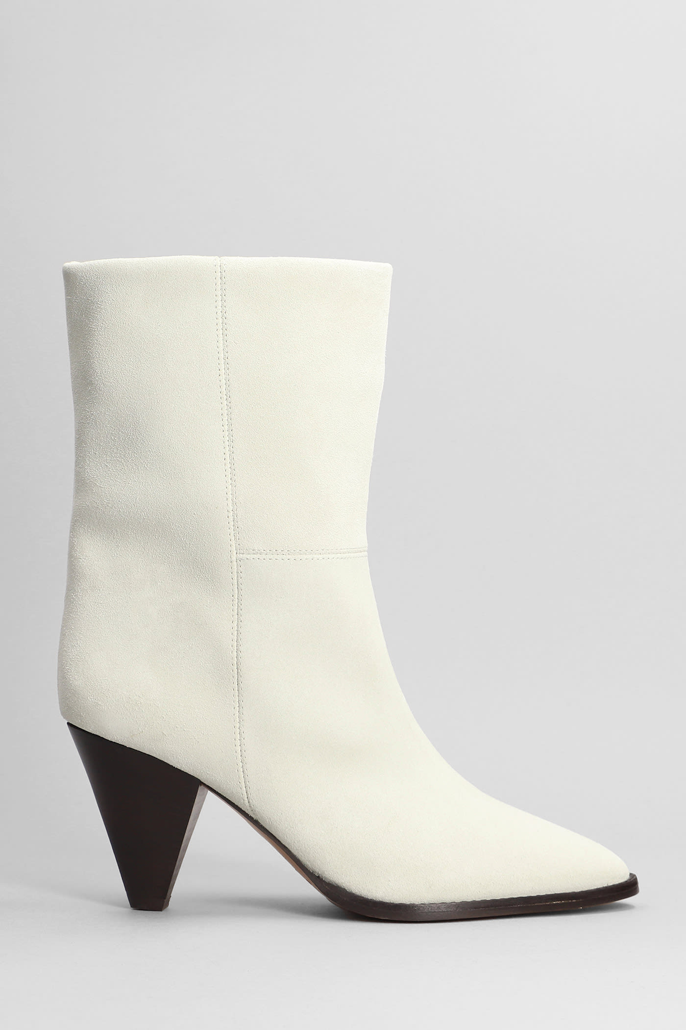 ISABEL MARANT ROUXA HIGH HEELS ANKLE BOOTS IN BEIGE SUEDE