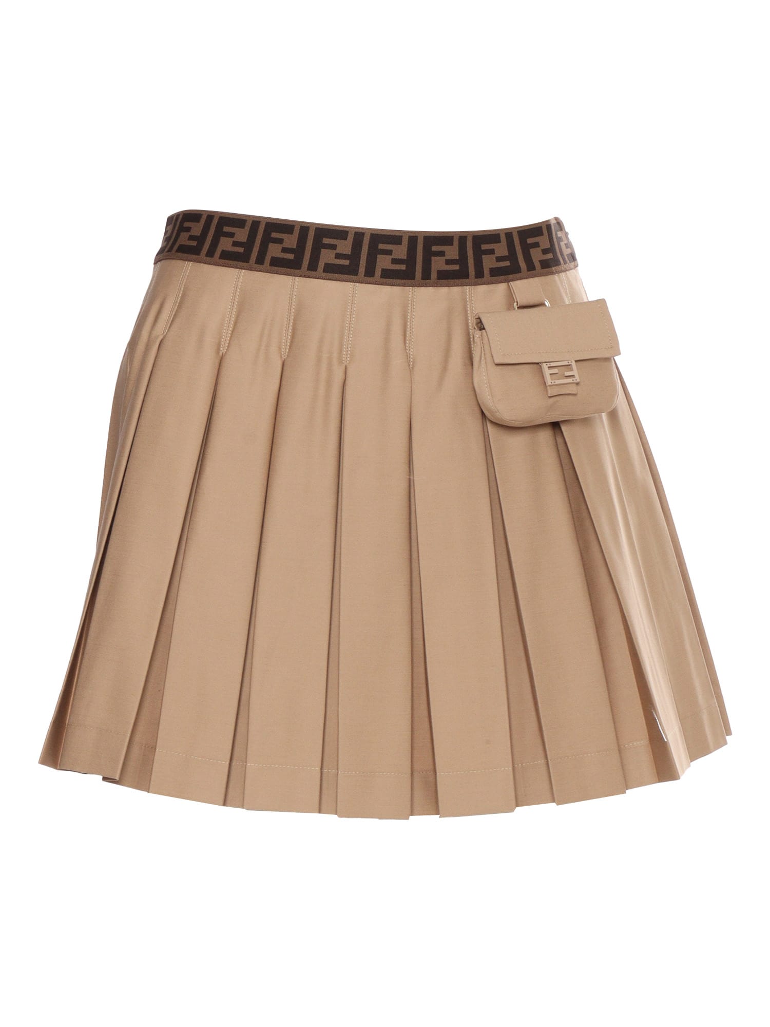 Shop Fendi Beige Gabardine Skirt