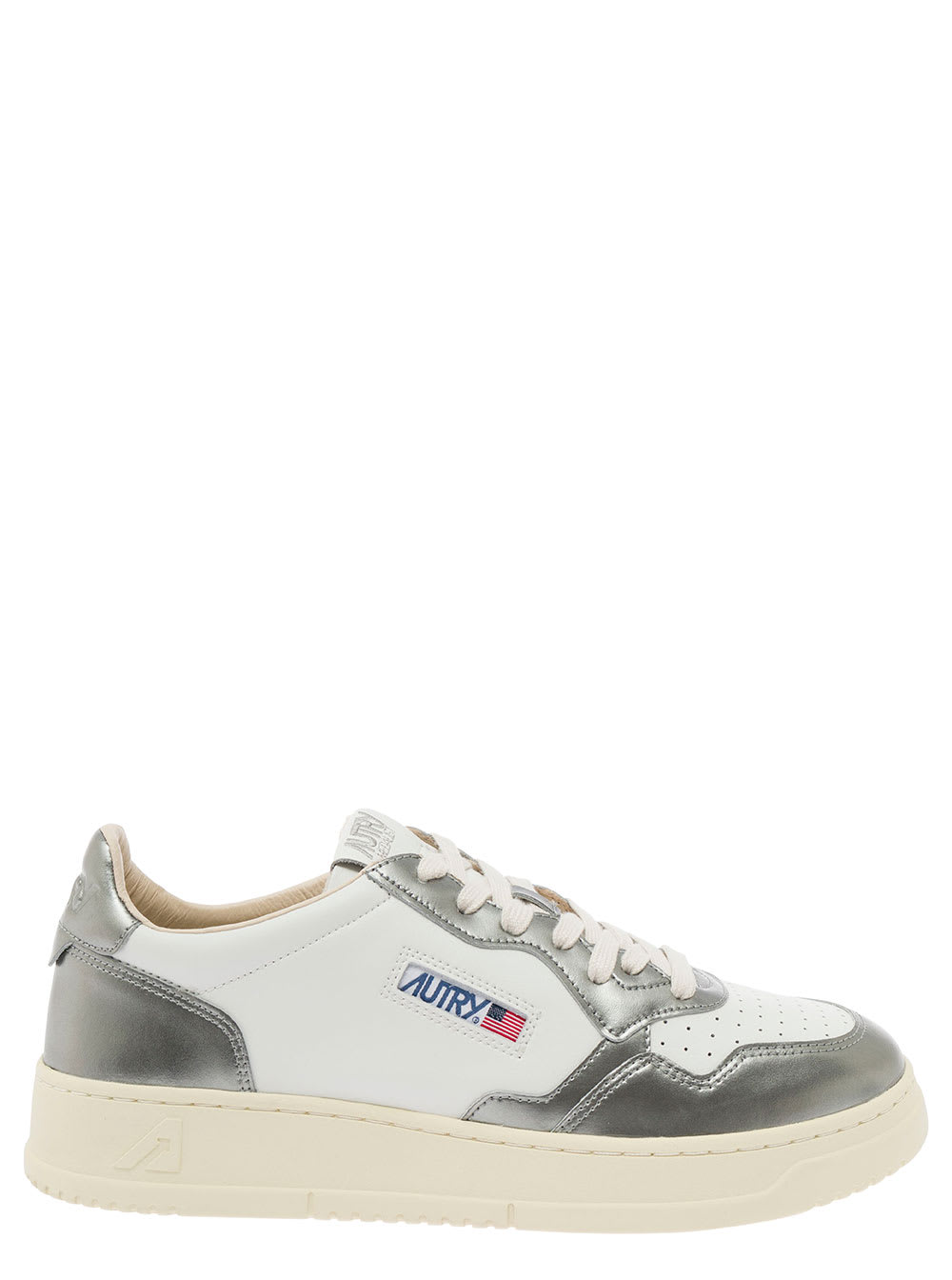 medalist White And Silver Low Top Sneakers With Logo Detail In Leather Man