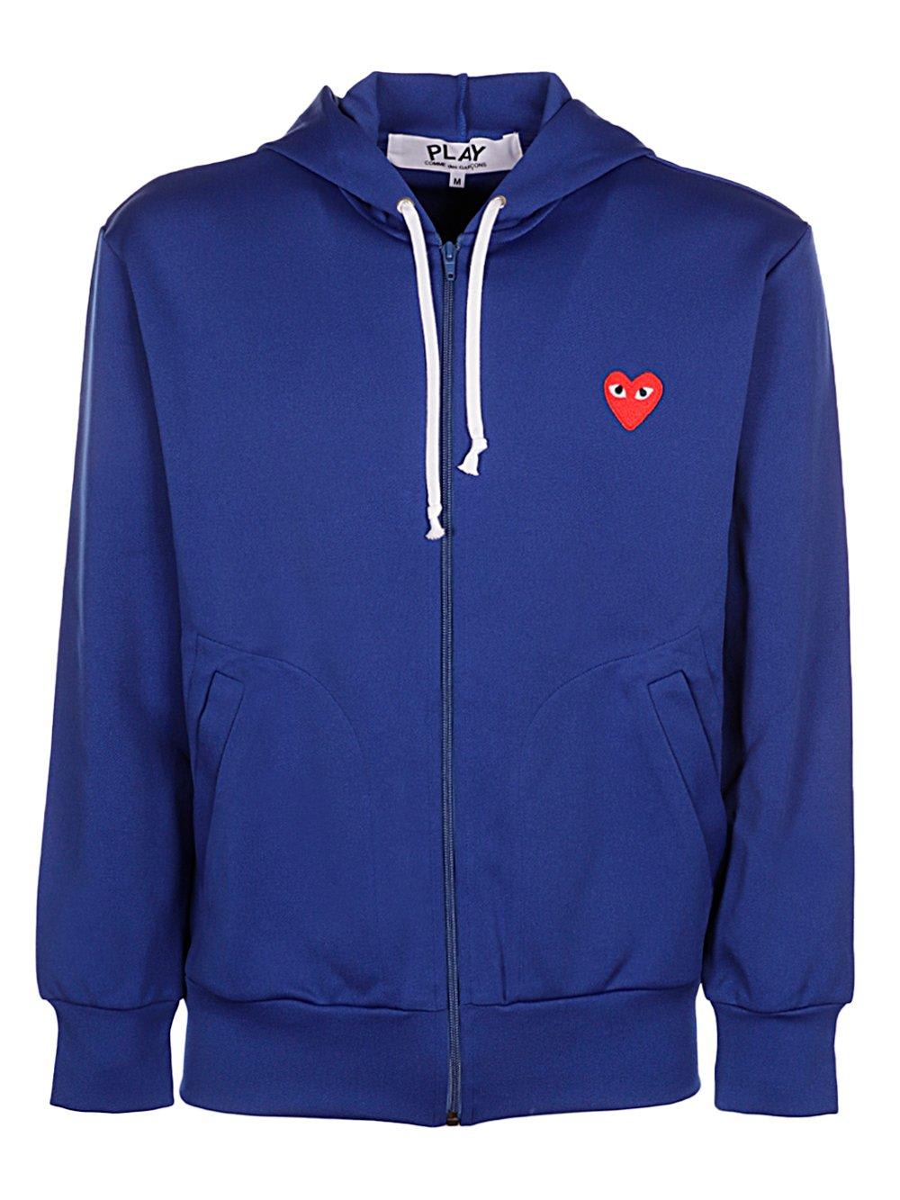 Comme Des Garçons Play Heart Embroidered Hoodie In Navy