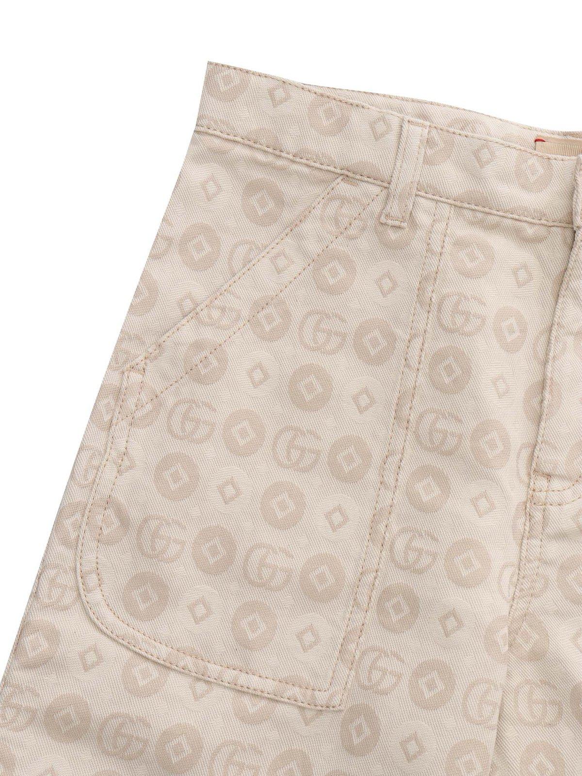 Shop Gucci Gg Logo Monogram Shorts In Ivory Ecru