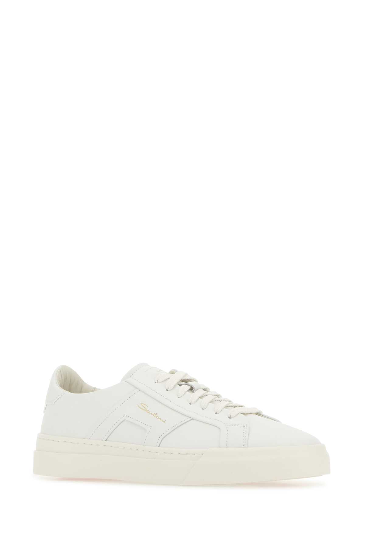 Shop Santoni White Leather Sneakers In I20