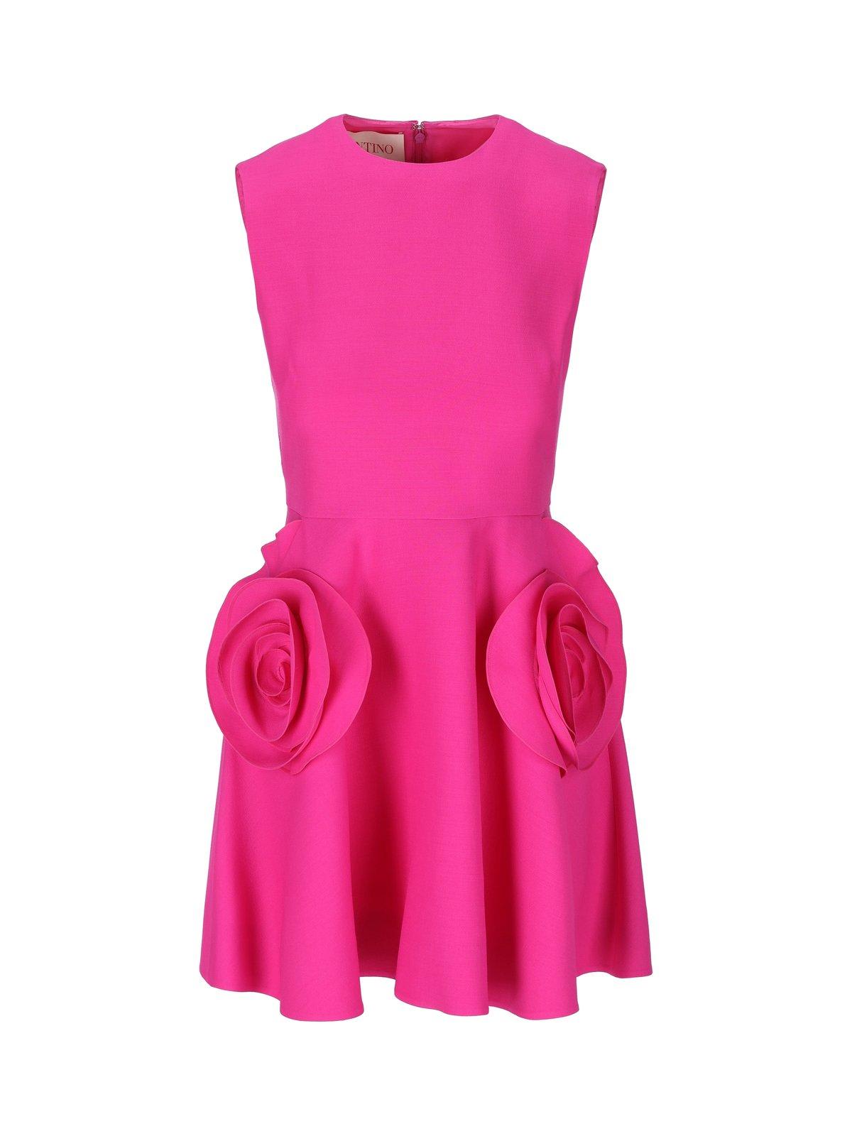 Valentino Floral Embellished Crewneck Dress In Fucsia