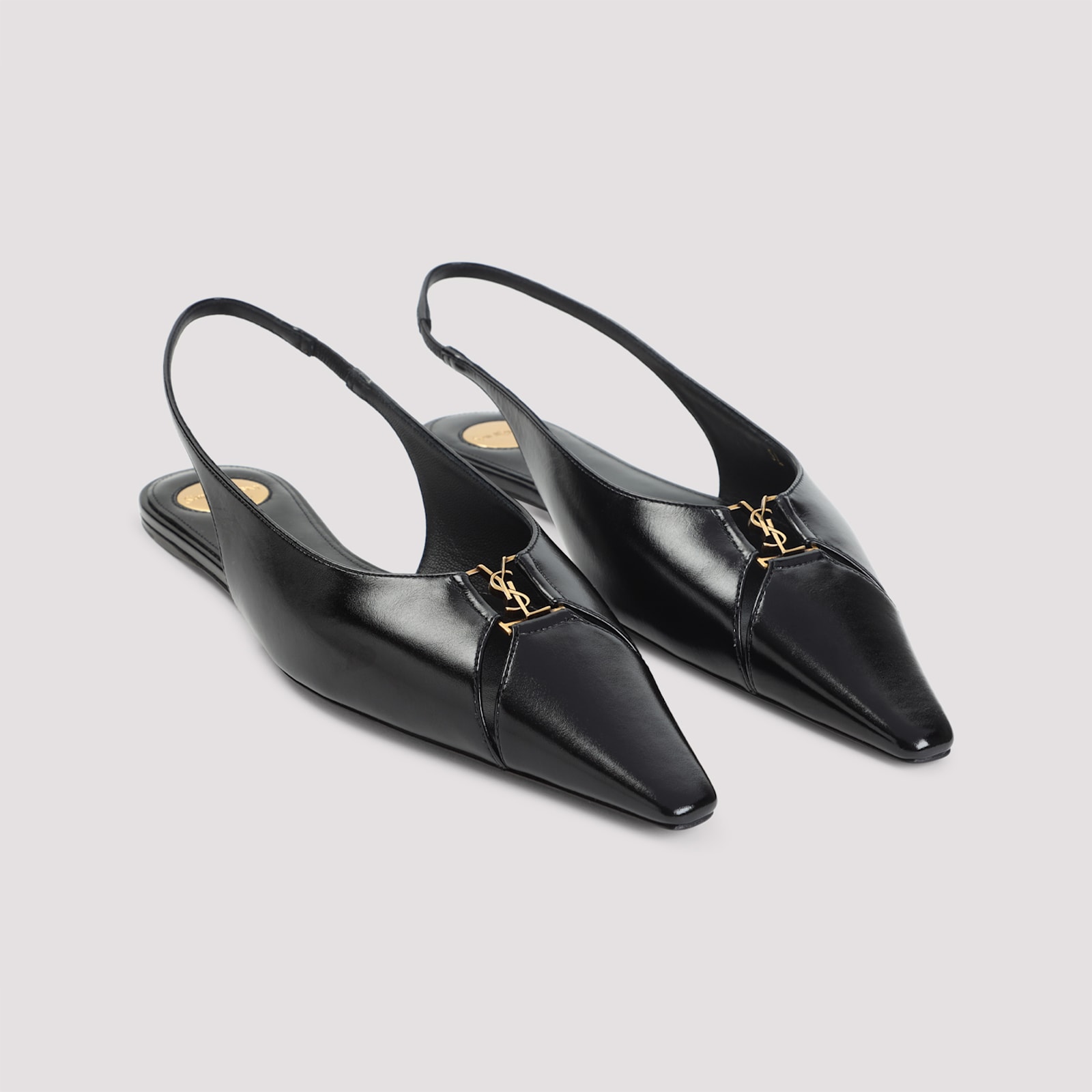 Saint Laurent Leather Slingback Ballet Flats With Pointed Toe In Black