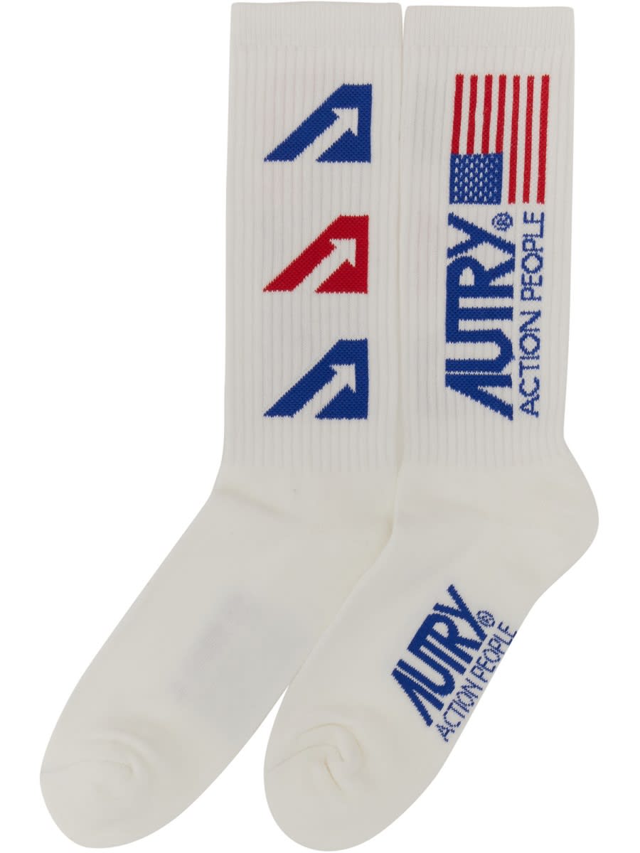 Shop Autry Jaquard Logo Sock In White