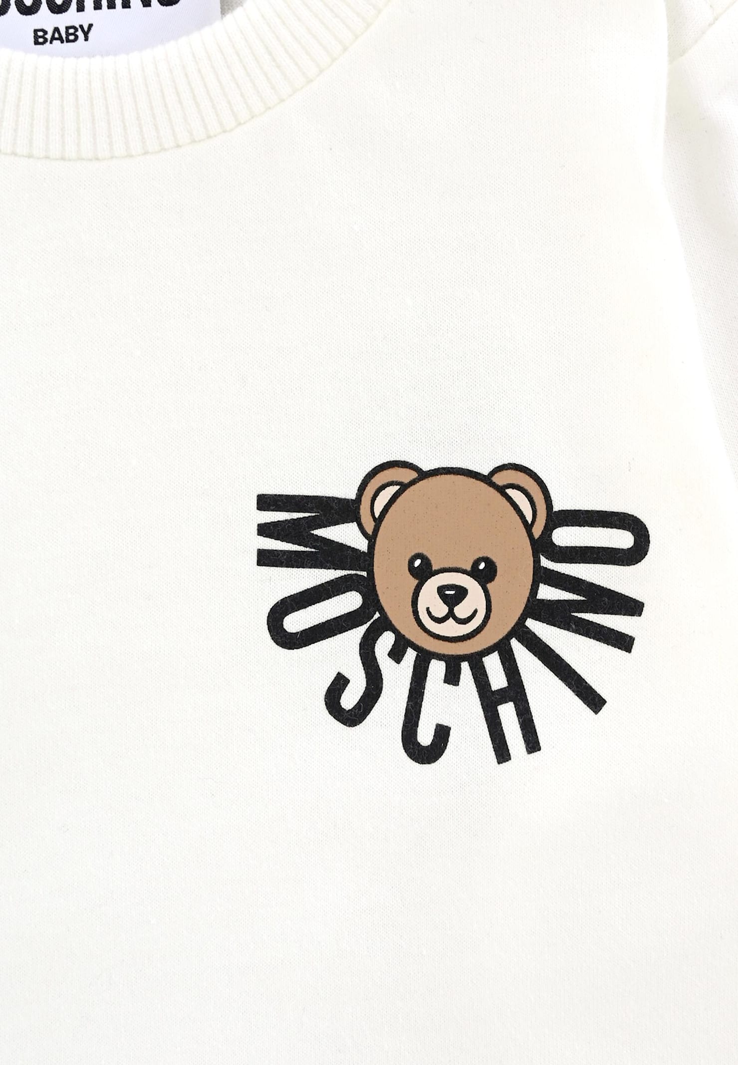 Moschino Ivory Sweatshirt For Babykids With Teddy Bear In White