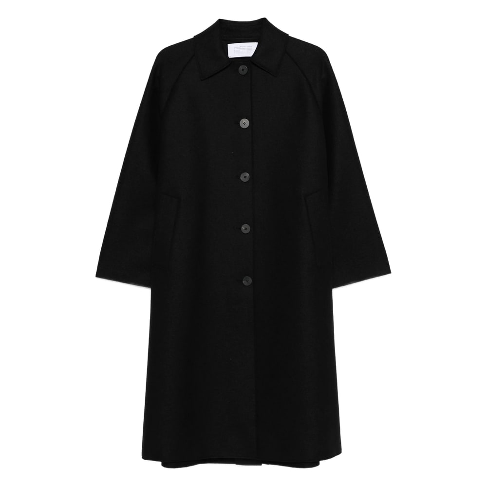 Harris Wharf London Wool Coat With Raglan Sleeves And Pockets In Black