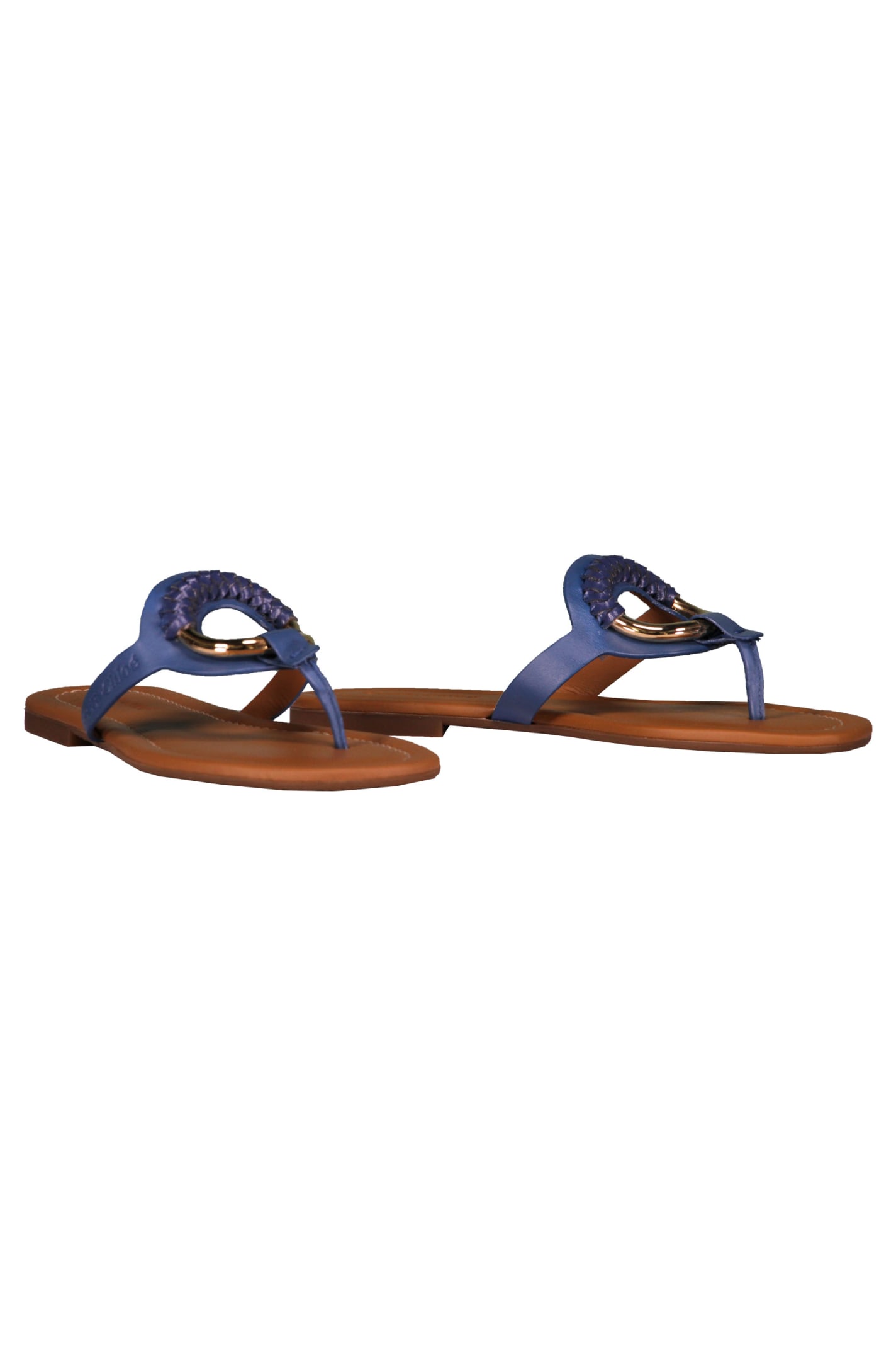 Shop See By Chloé Leather Thong-sandals In Blue