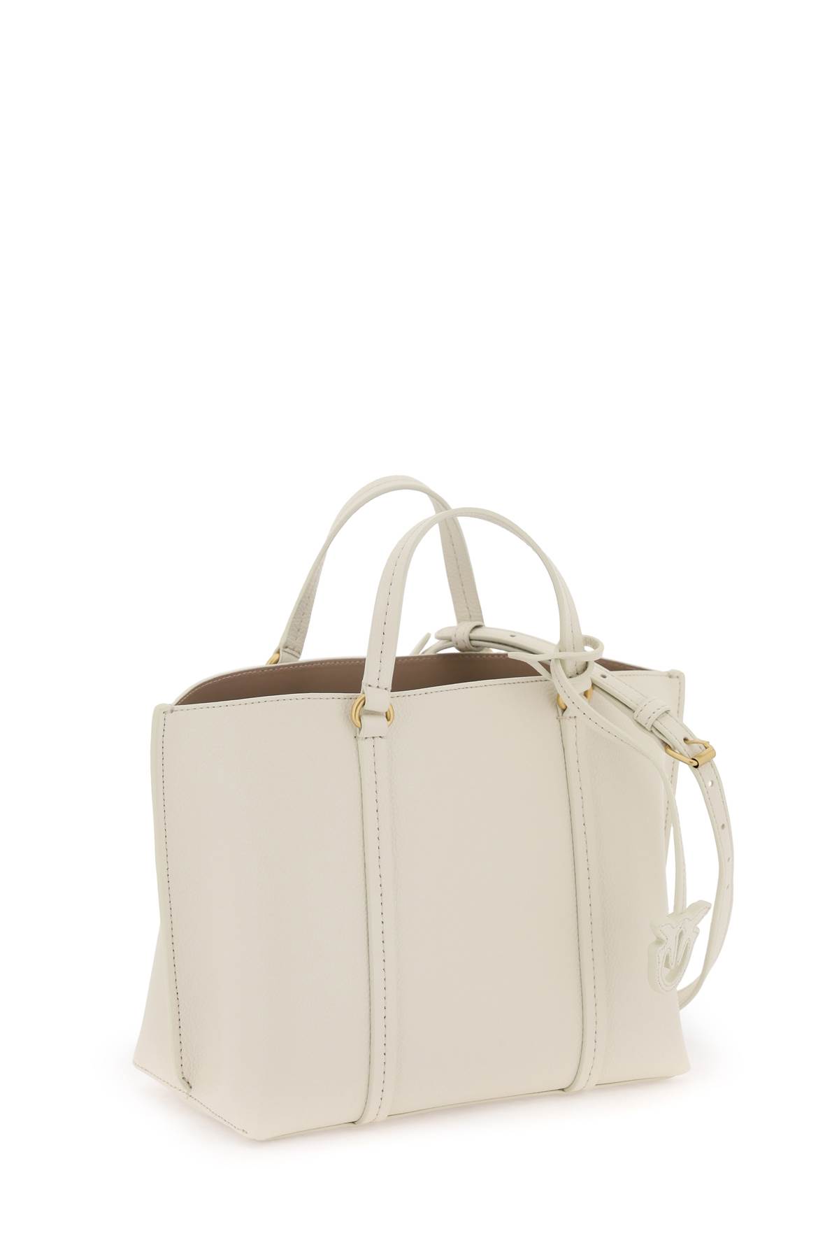 Shop Pinko Carrie Shopper Classic Handbag In Bianco Seta Antique Gold (white)