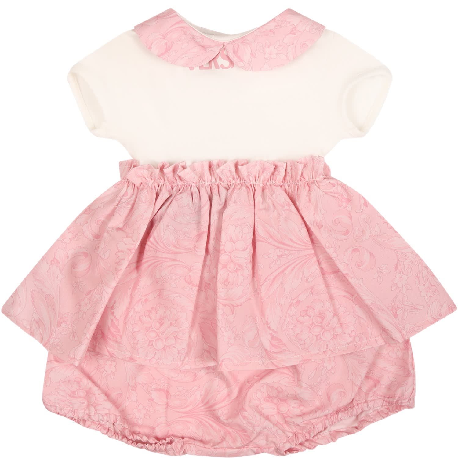 Versace Pink Dress For Baby Girl With Baroque Print