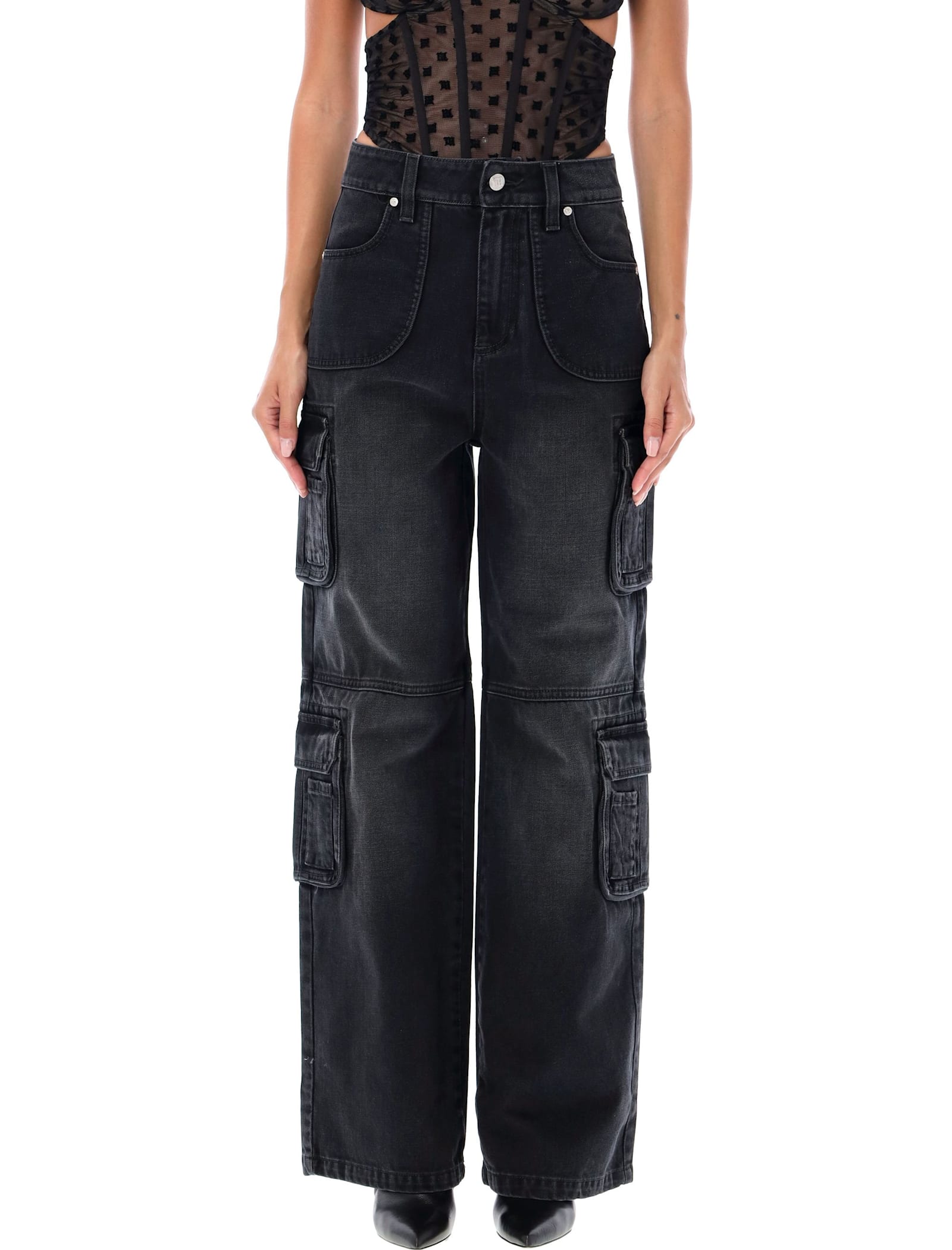 Shop Misbhv Denim Cargo Trousers In Washed Black