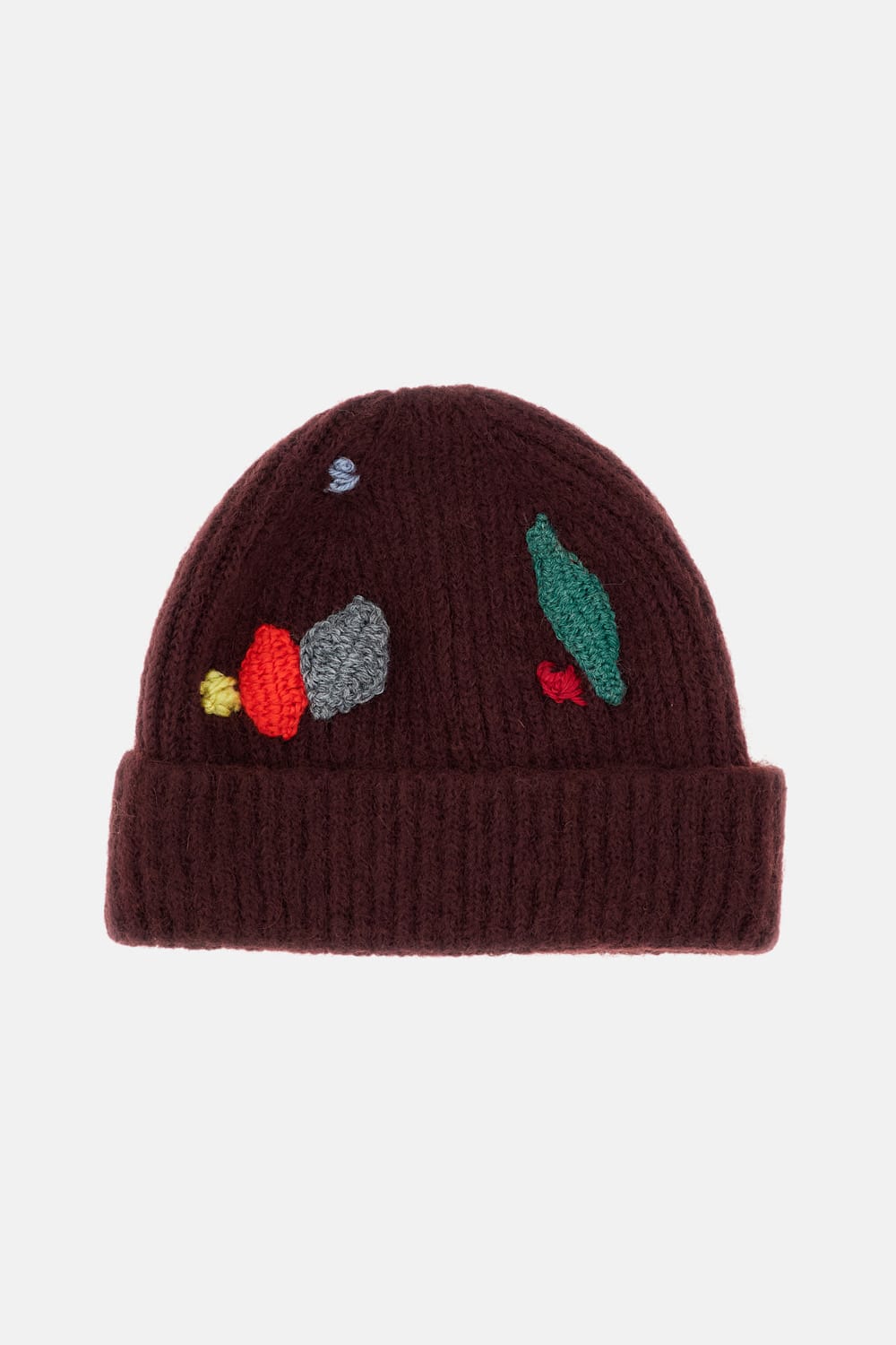 Exquisite J Embroidered Wool Beanie In Burgundy