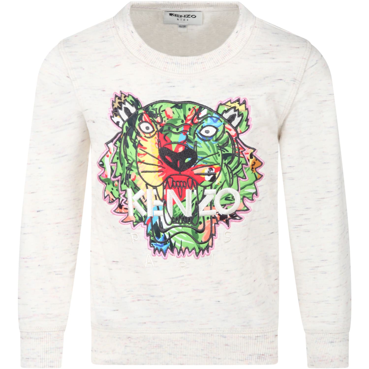 Kenzo Kids Ivory Sweatshirt For Girl With Multicolor Tiger
