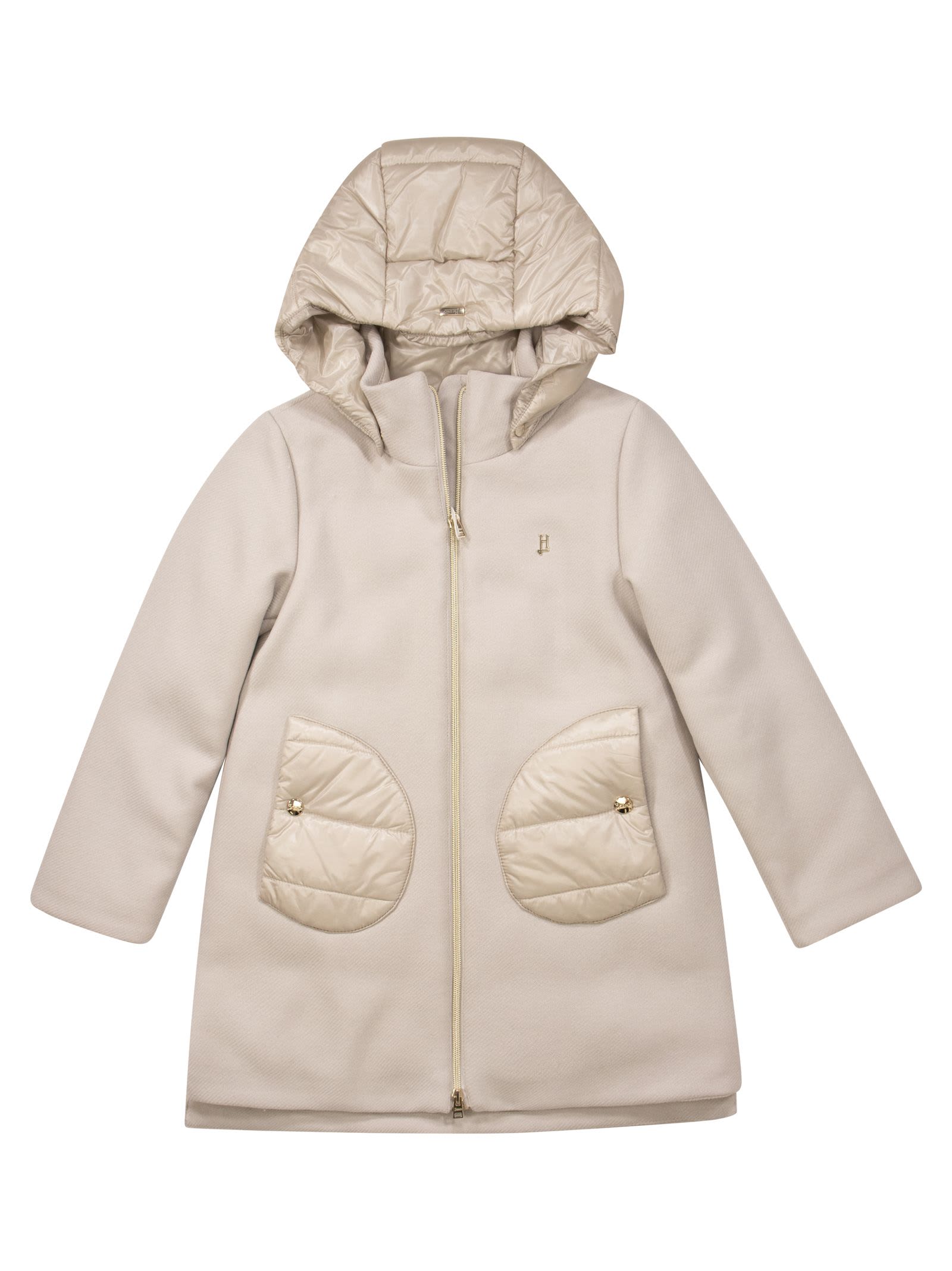 Shop Herno Wool And Nylon Coat With Hood In Champagne