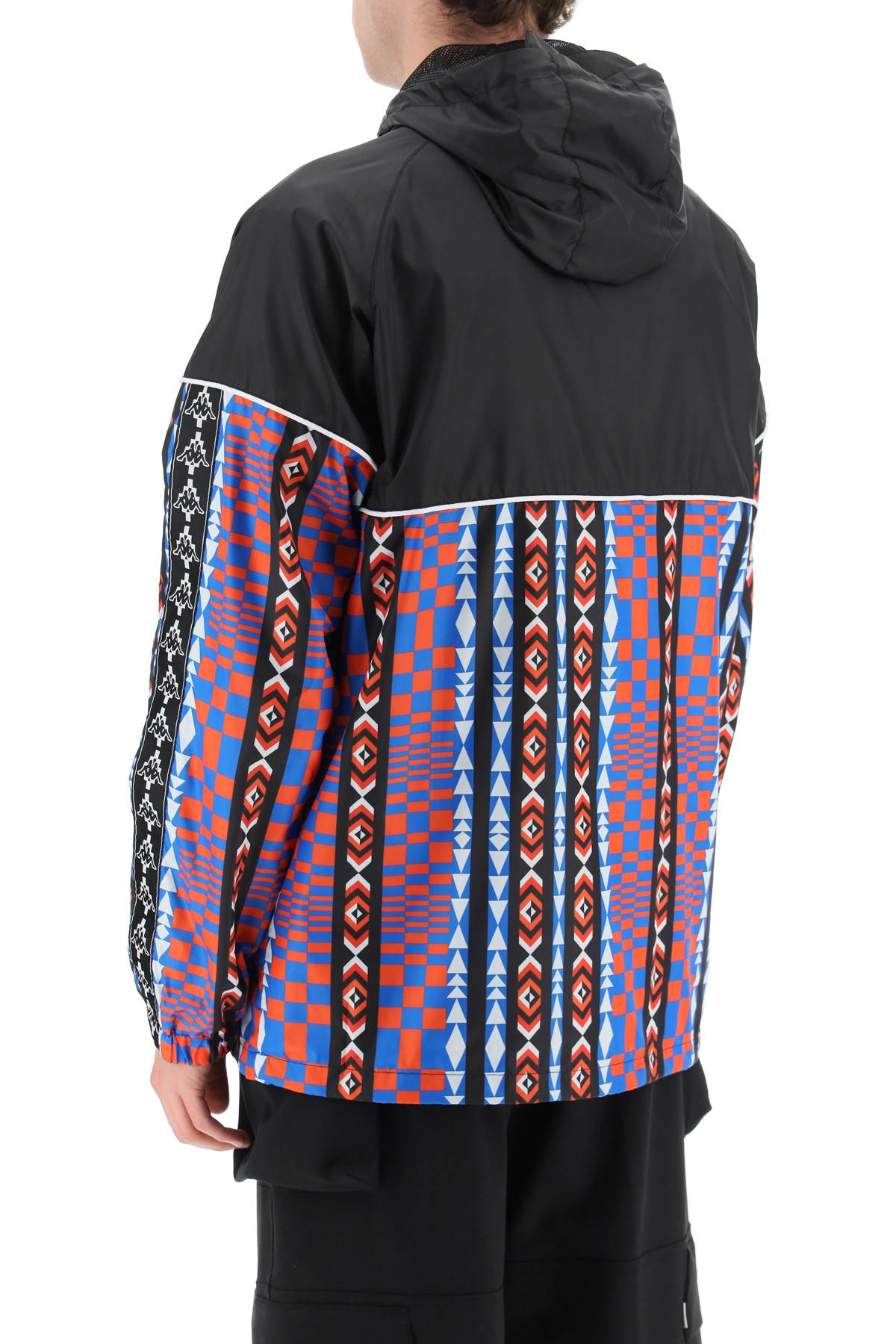 Marcelo Burlon County Of Milan Kappa Windbreaker Jacket With Multicolored Folk Pattern In Black