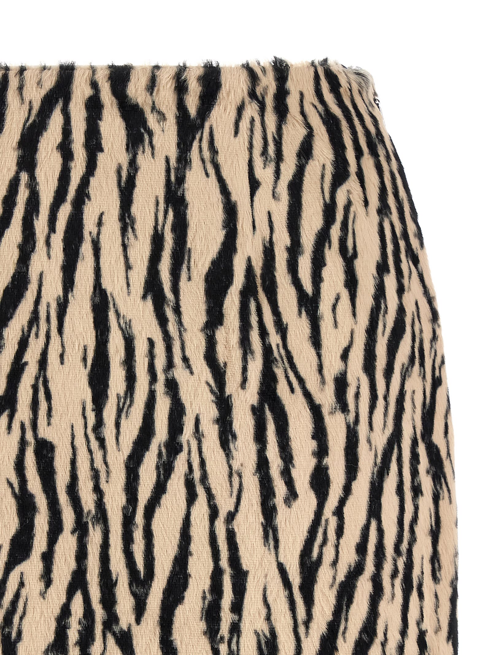 Rotate Birger Christensen Womens Egret Comb Printed Faux-fur Cotton-blend Mini Skirt In Multi