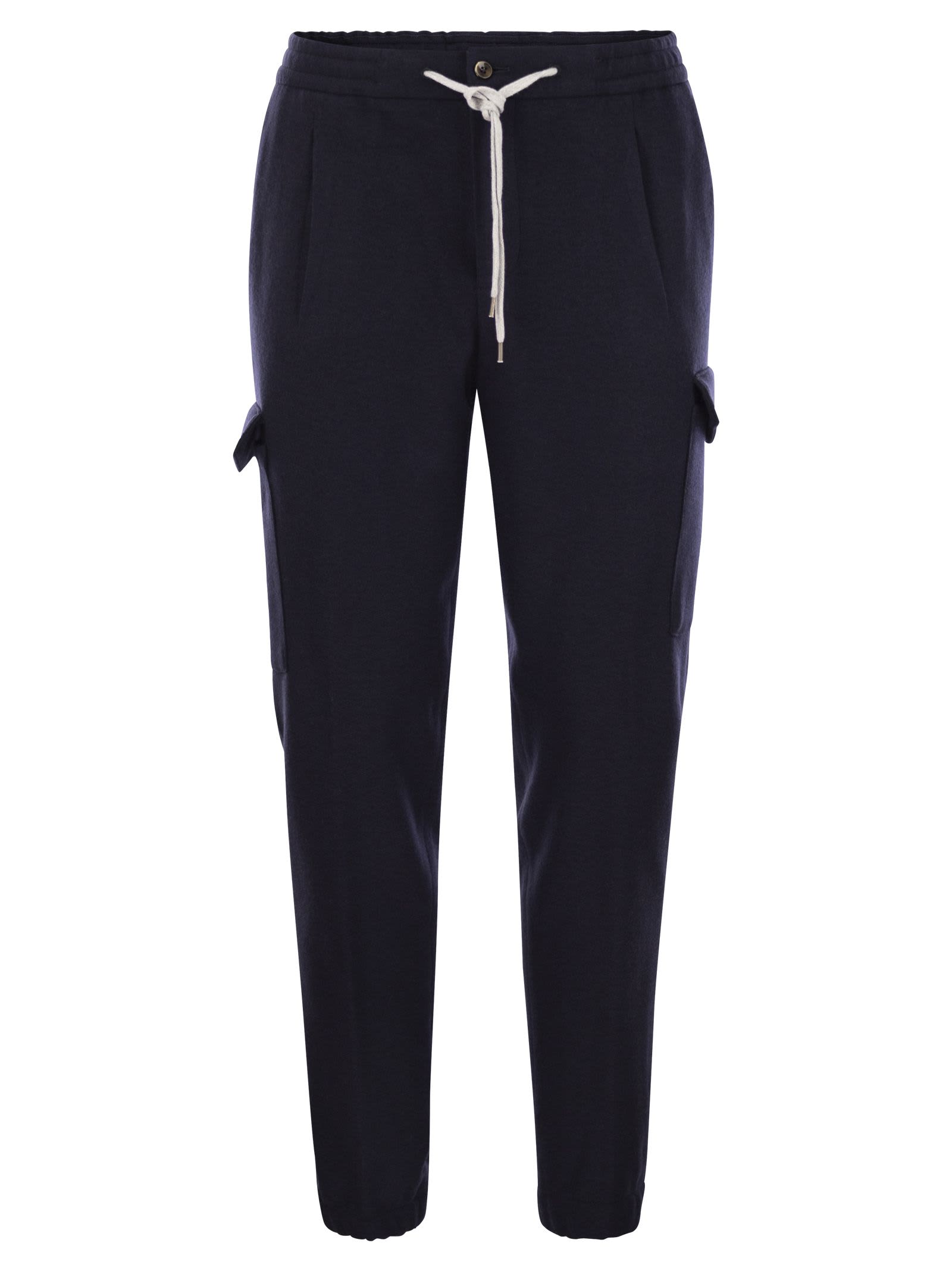 Shop Pt Torino Virgin Wool Cargo Jogger Trousers In Navy