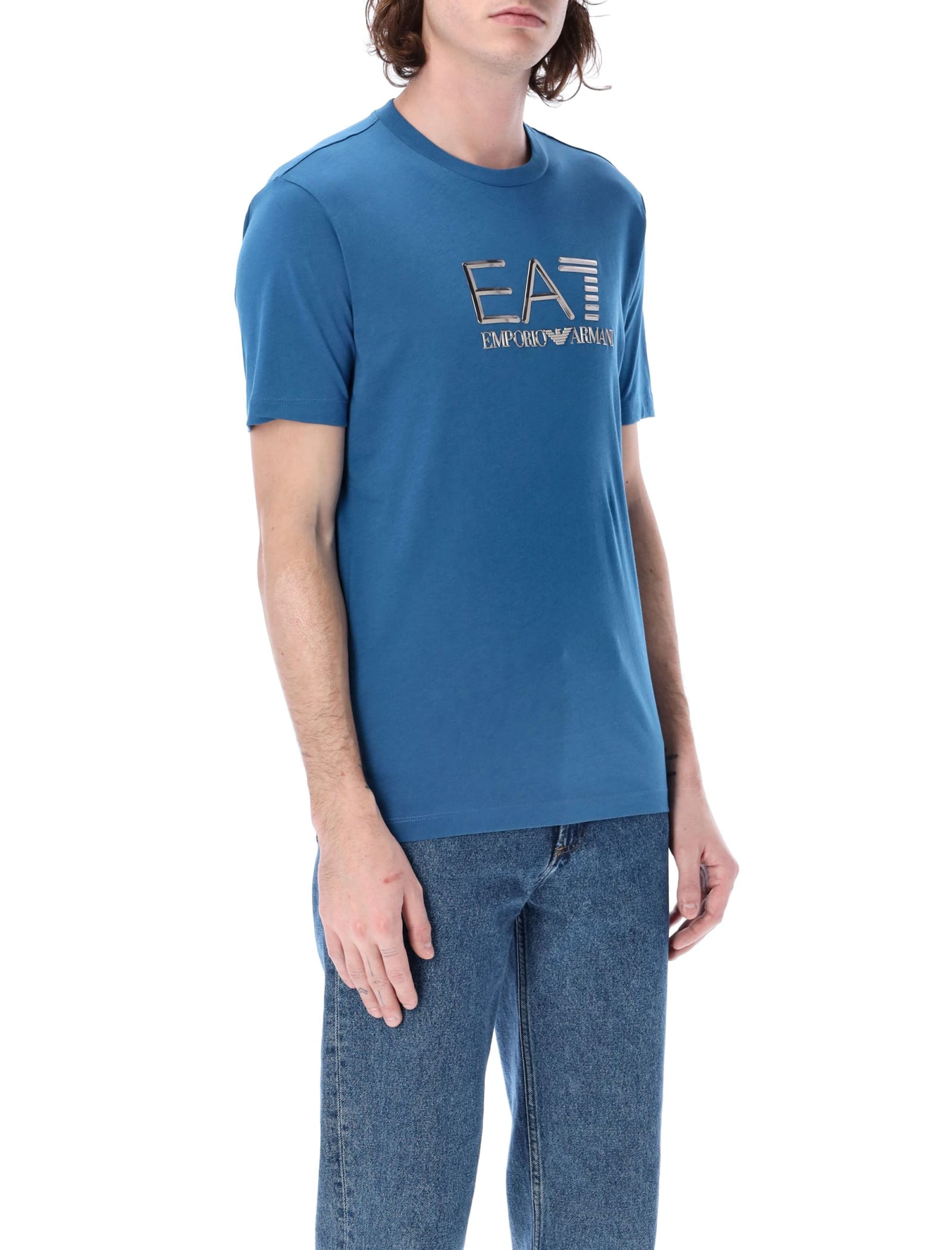 Shop Ea7 Lux Identity Pima Cotton T-shirt In Blue