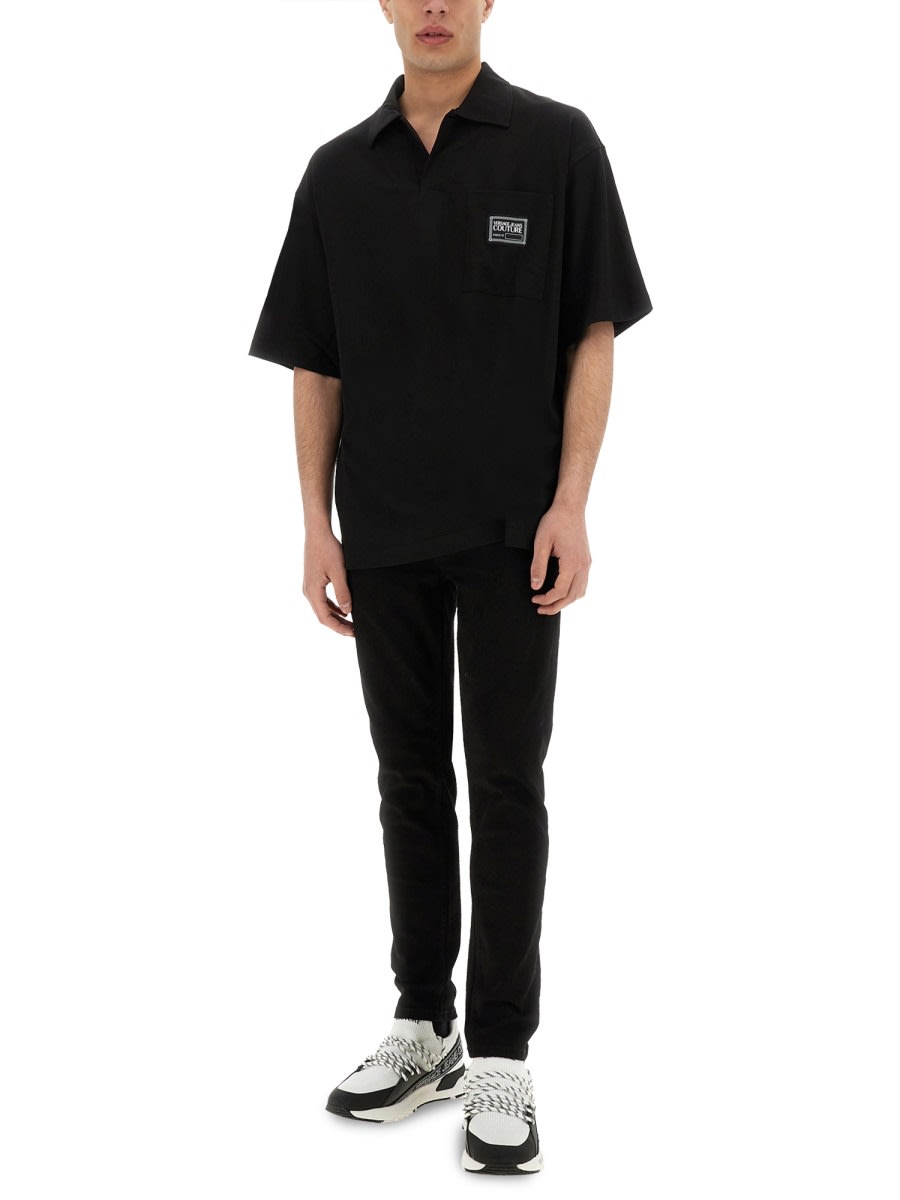 Shop Versace Jeans Couture Polo With Pocket In Black