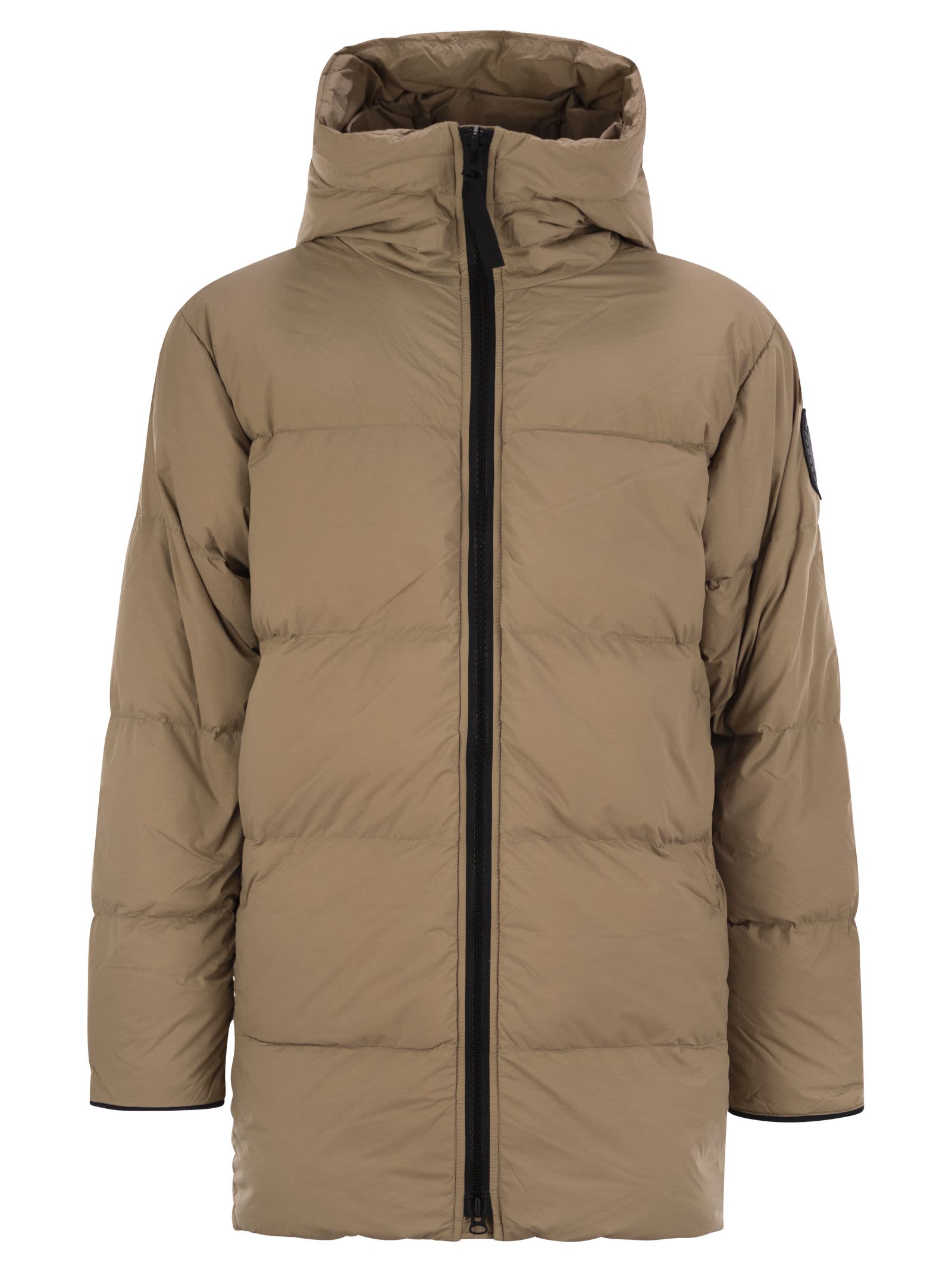 Shop Canada Goose Lawrence - Down Jacket With Black Logo In Sand