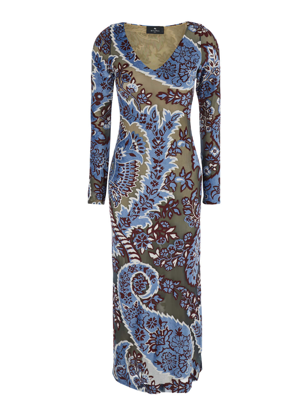 Shop Etro Blue Long Dress With All-over Paisley Motiv In Viscose Blend Woman