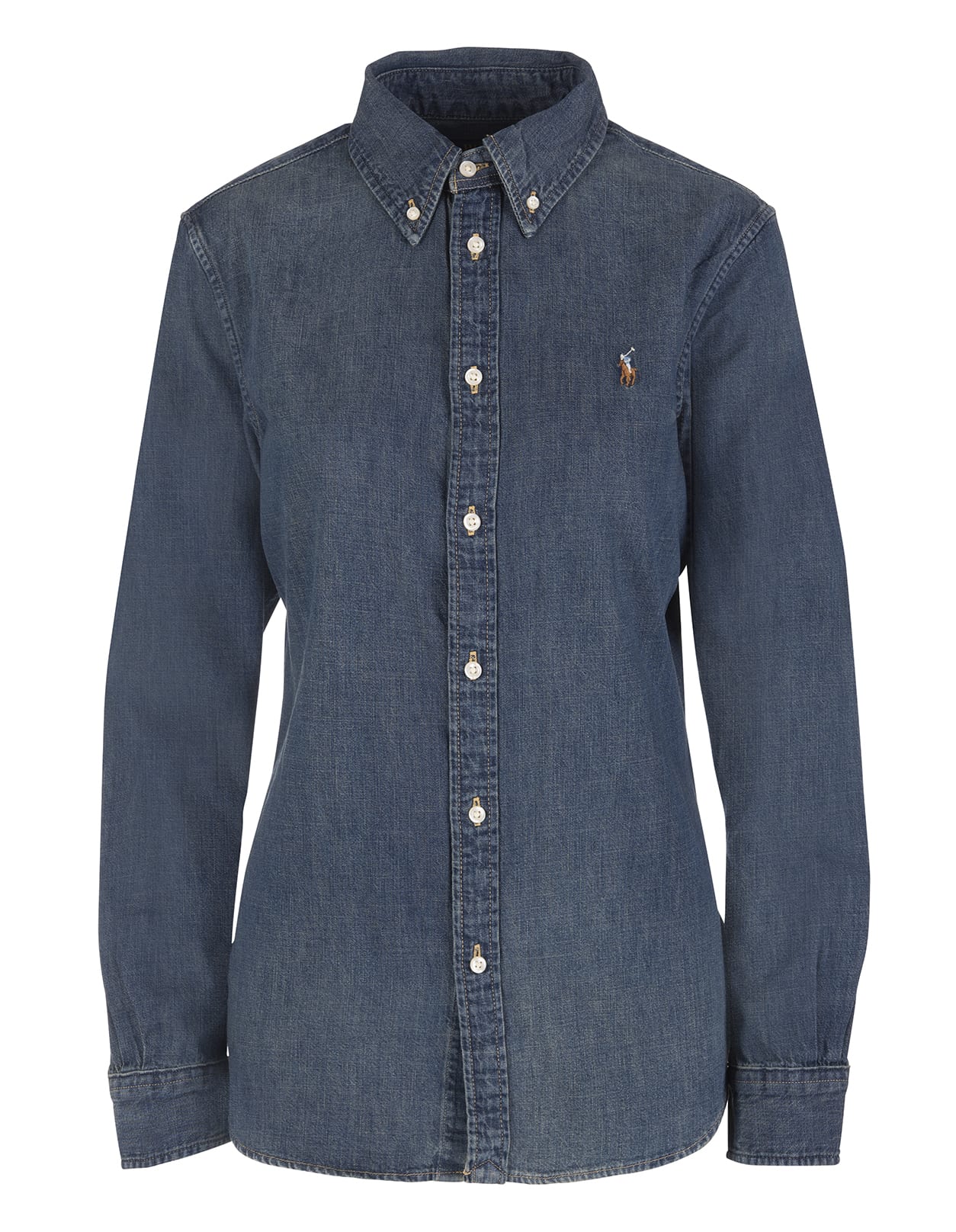 Ralph Lauren Woman Shirt In Blue Denim With Embroidered Pony