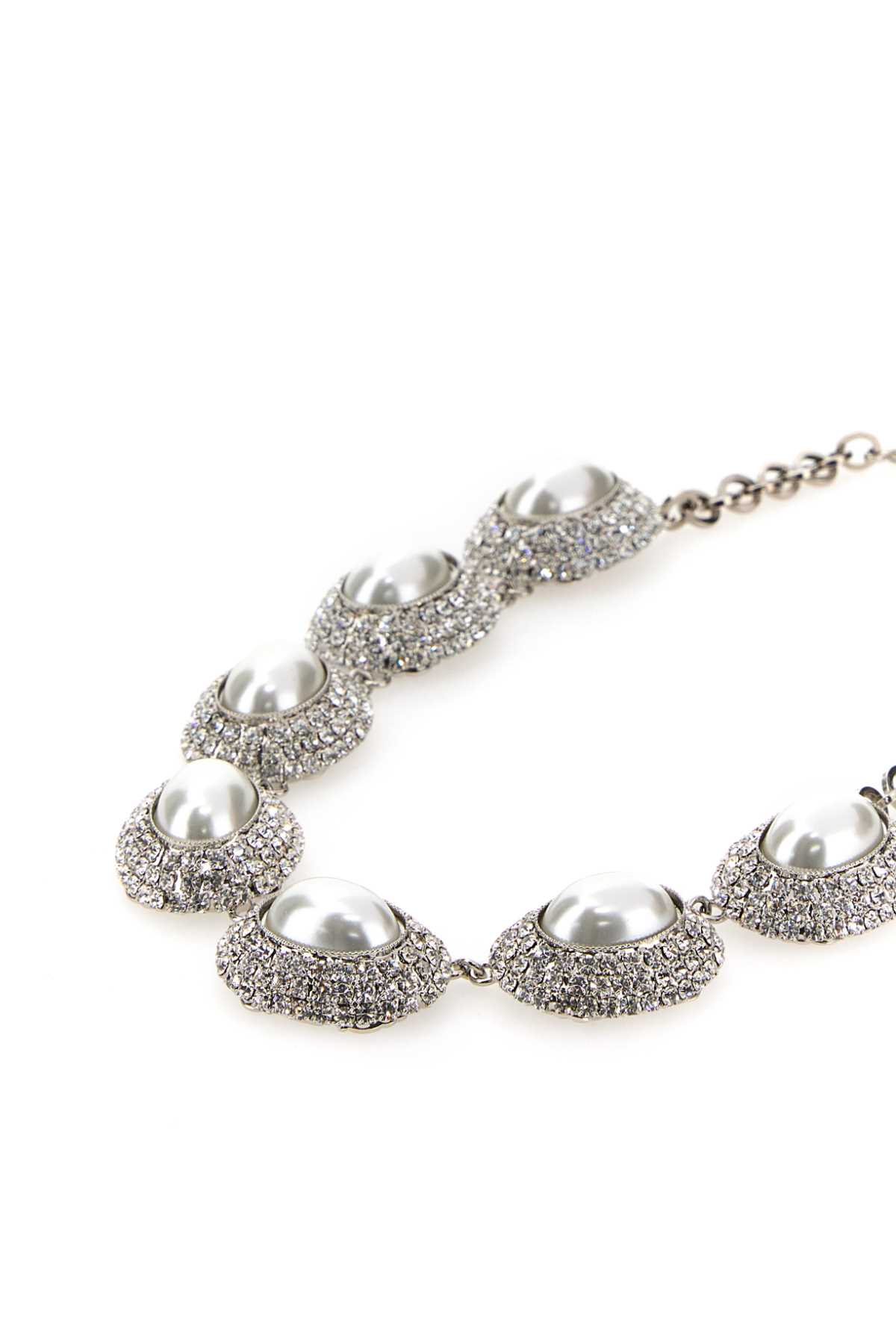 Shop Alessandra Rich Embellished Metal Necklace In Crysilver