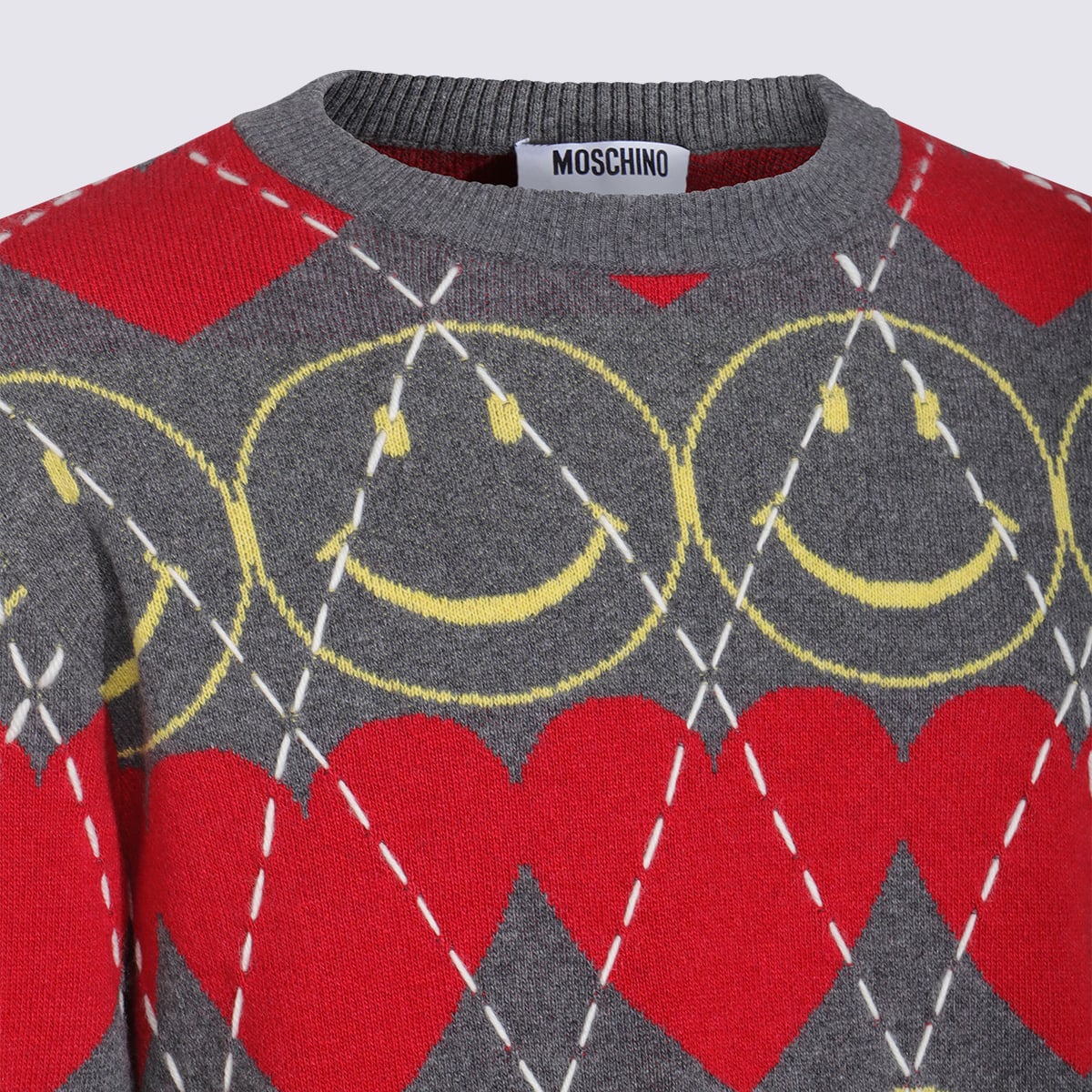 Moschino Ribbed Crewneck Sweater Graphic Pattern In Multi