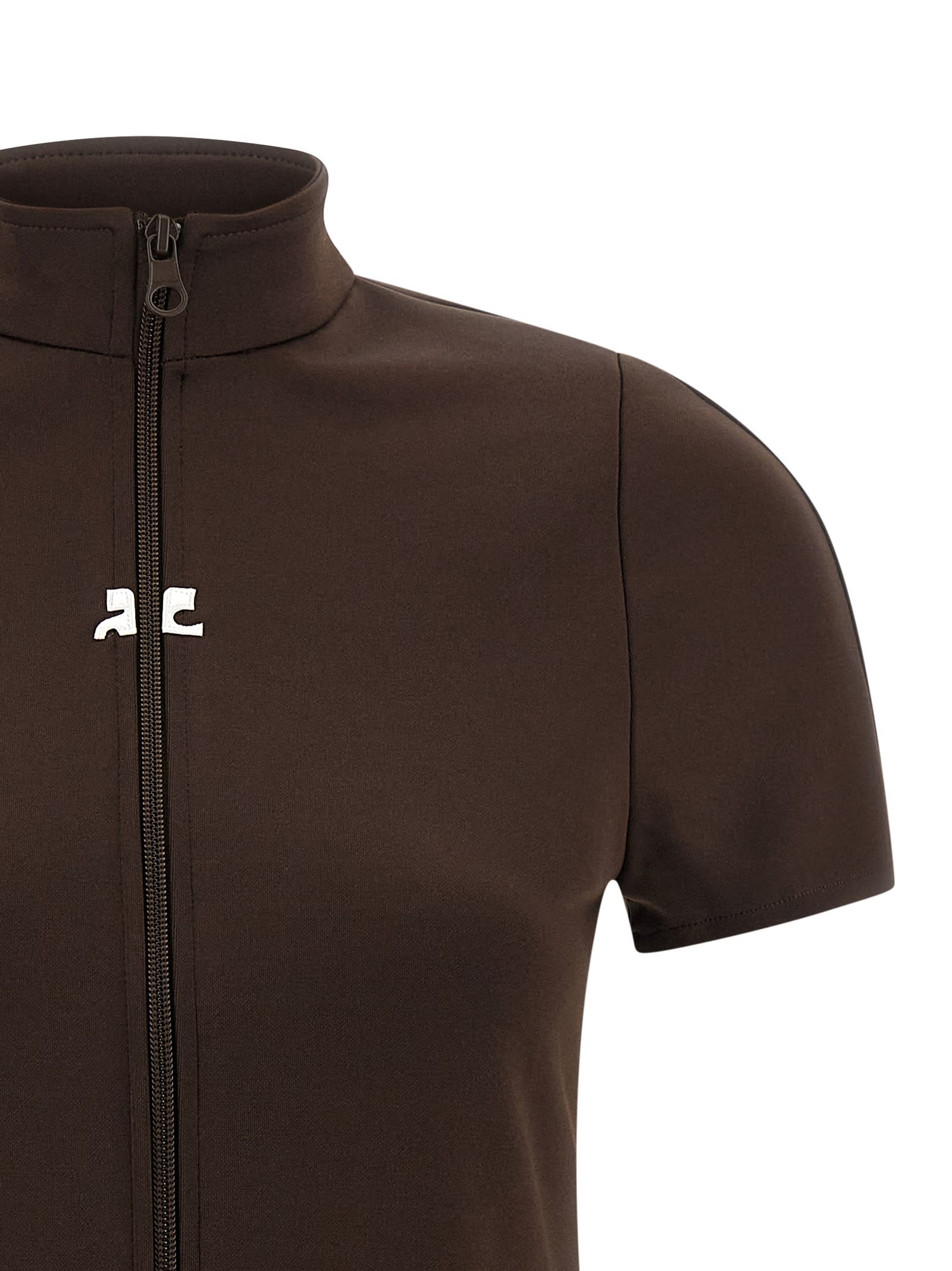 Courrèges Interlock Jersey Zip-up Minidress In Brown