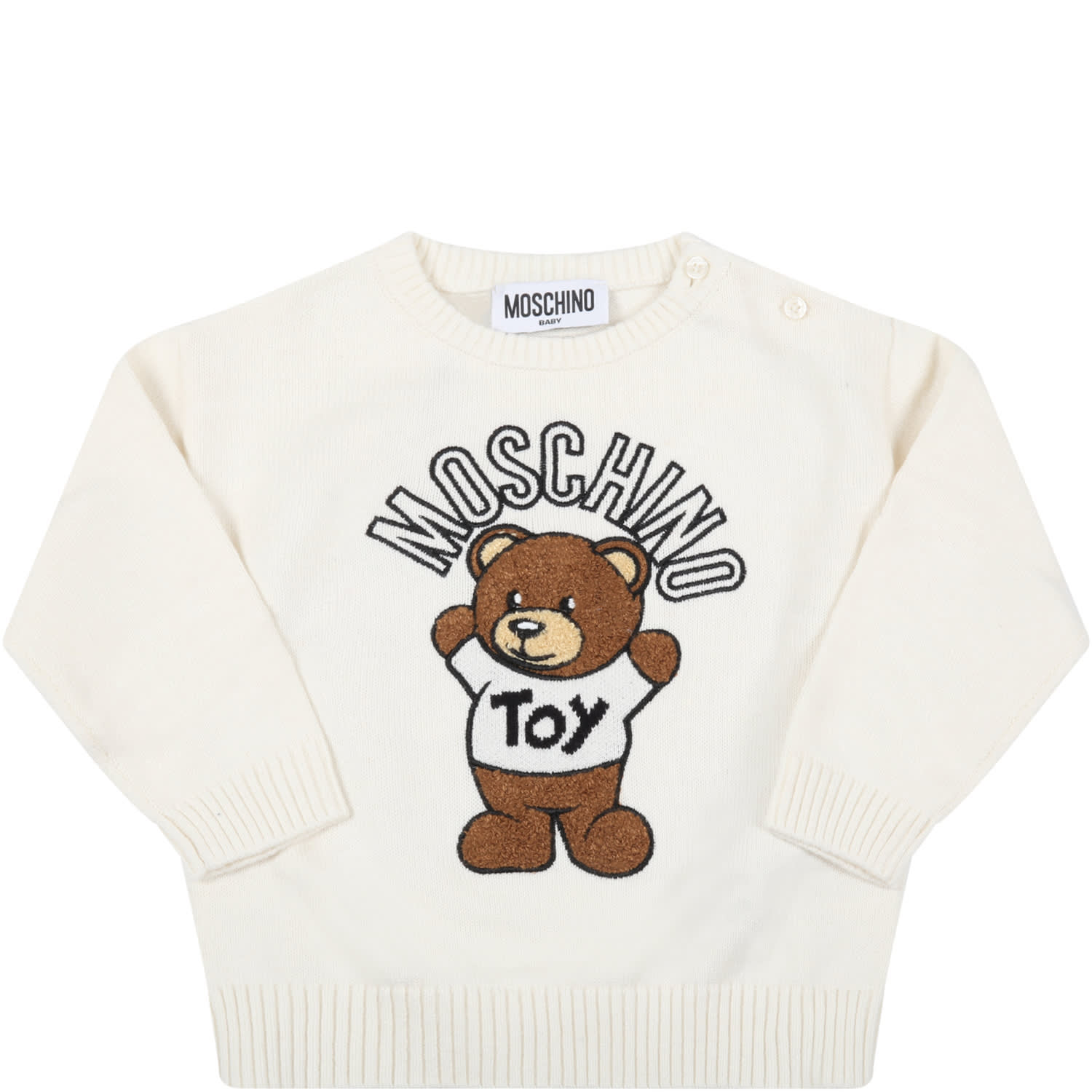 Moschino Ivory Sweater For Baby Kids With Teddy Bear