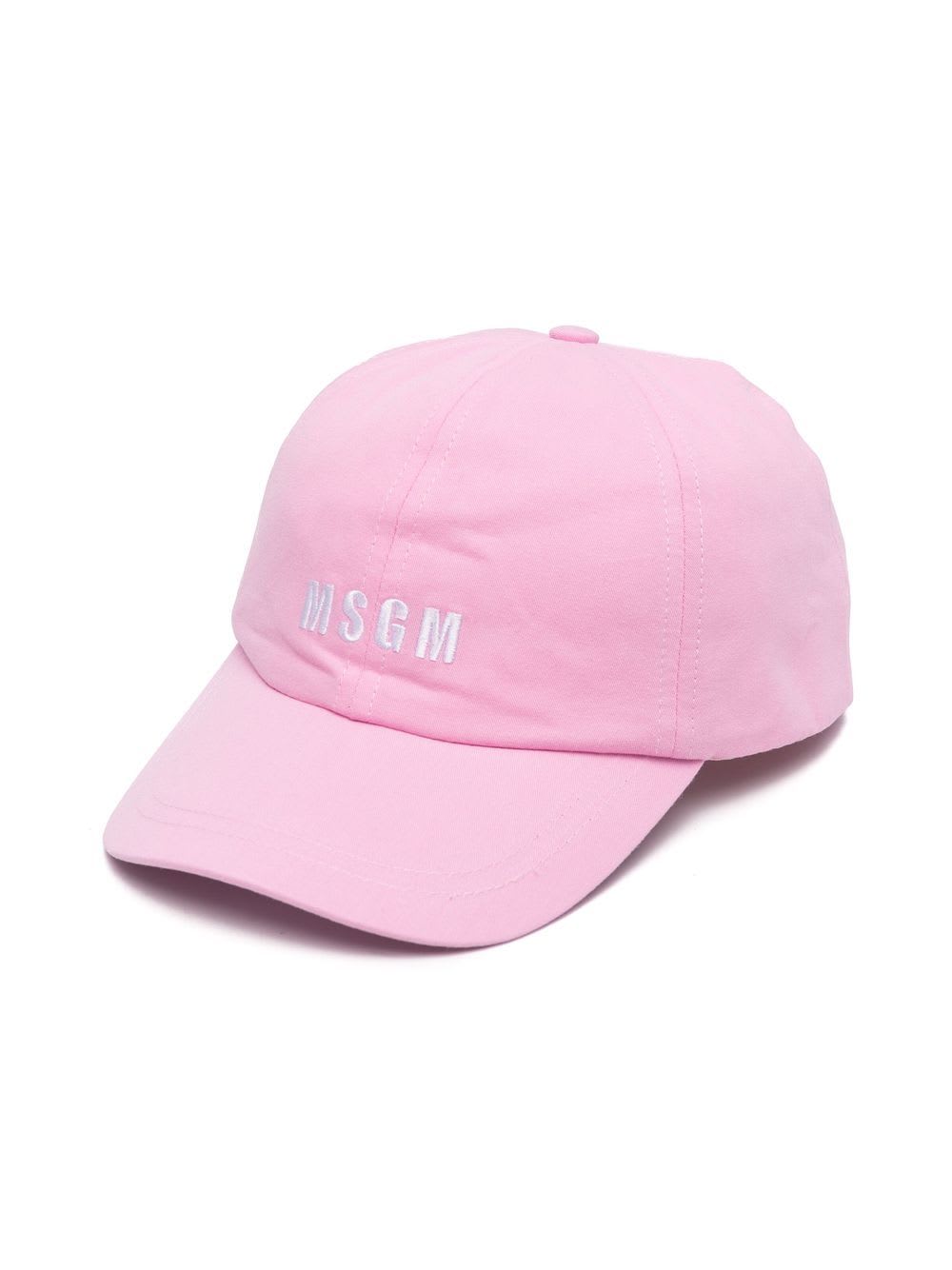 MSGM Kids Pink Baseball Hat With Embroidered Logo