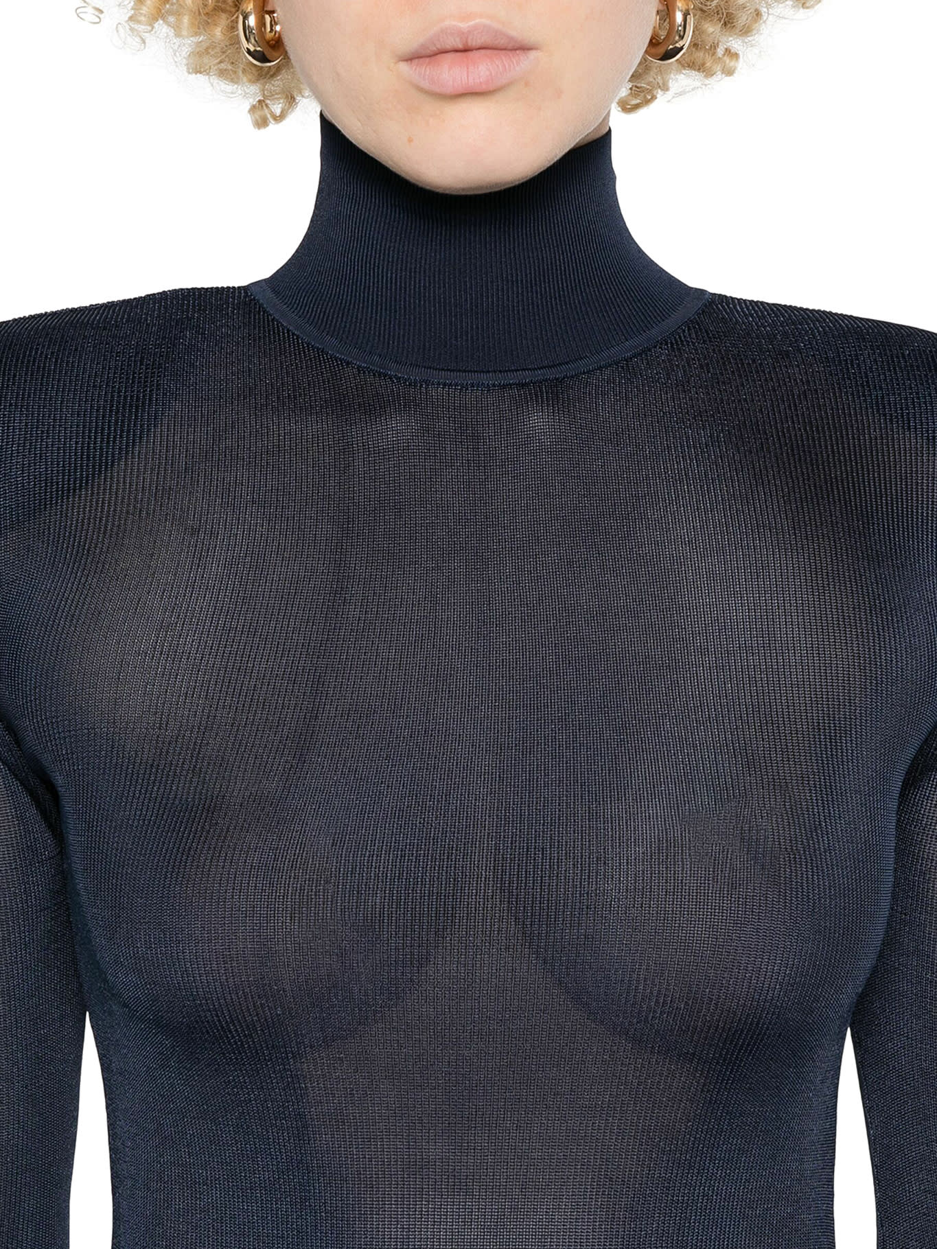 Self-portrait Ribbed Lurex Knit Turtleneck Maxi Dress In Blue