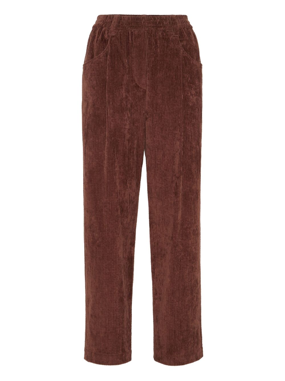 Brunello Cucinelli Straight Ribbed Trousers In Brown