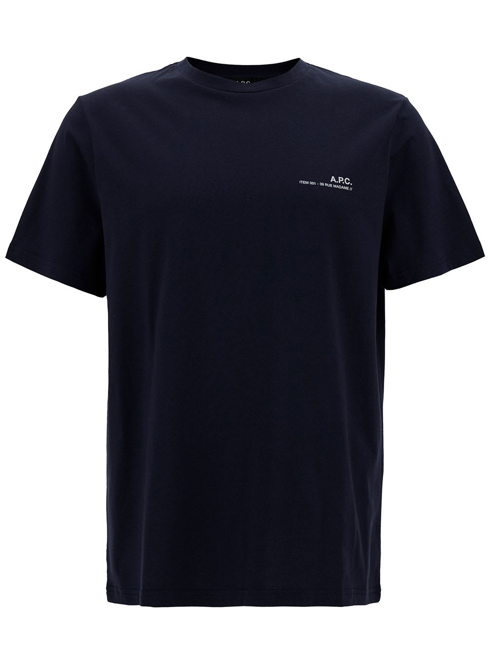 Shop Apc Blue Crewneck T-shirt With Contrasting Print In Cotton Man