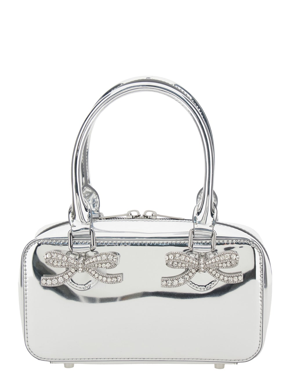 SELF-PORTRAIT SILVER-COLORED HANDBAG WITH BOWS ON THE FRONT IN LAMINATED LEATHER WOMAN 