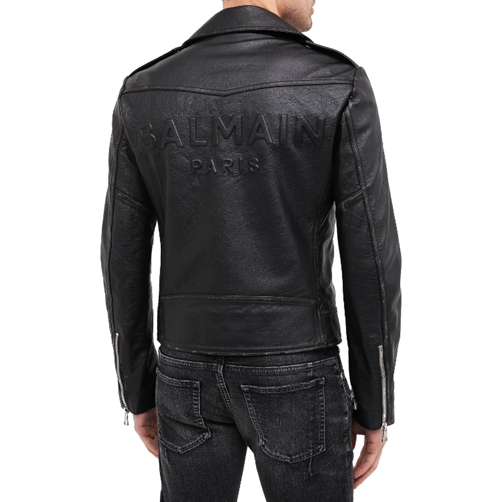 Shop Balmain Leather Jacket In Black