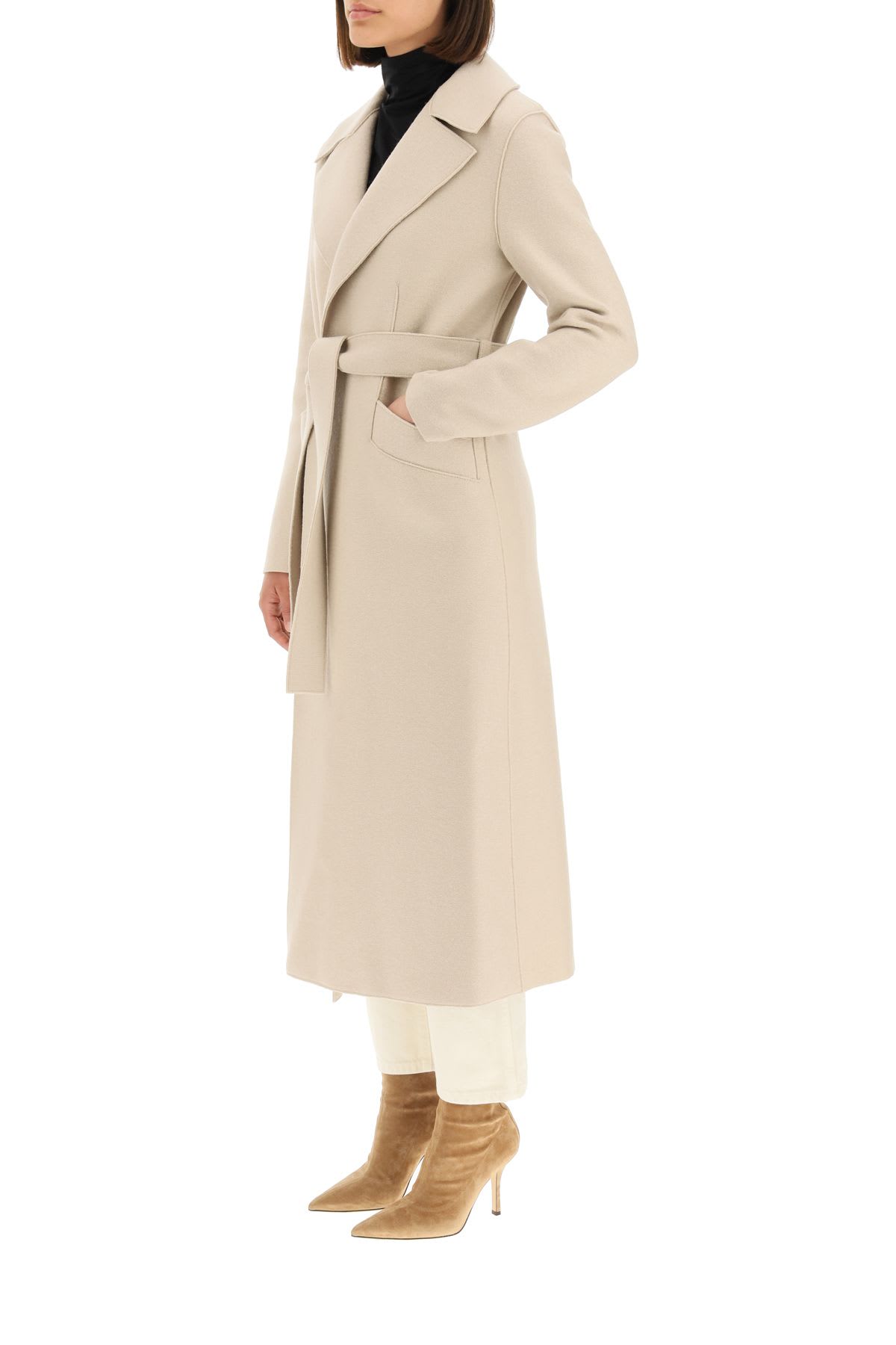 Shop Harris Wharf London Long Coat In Pressed Wool In Neutrals