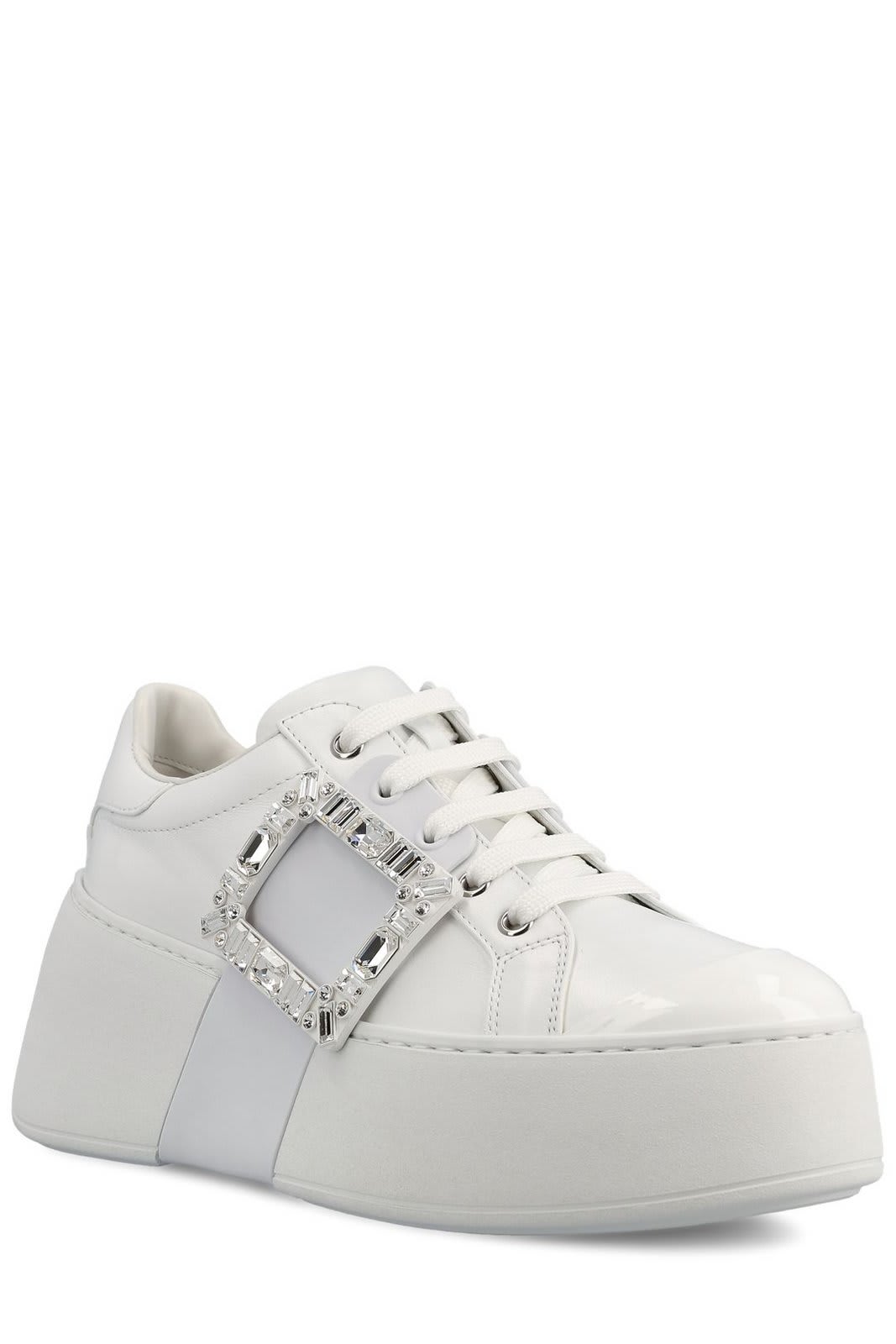 Roger Vivier Viv Skate Embellished Sneakers In White