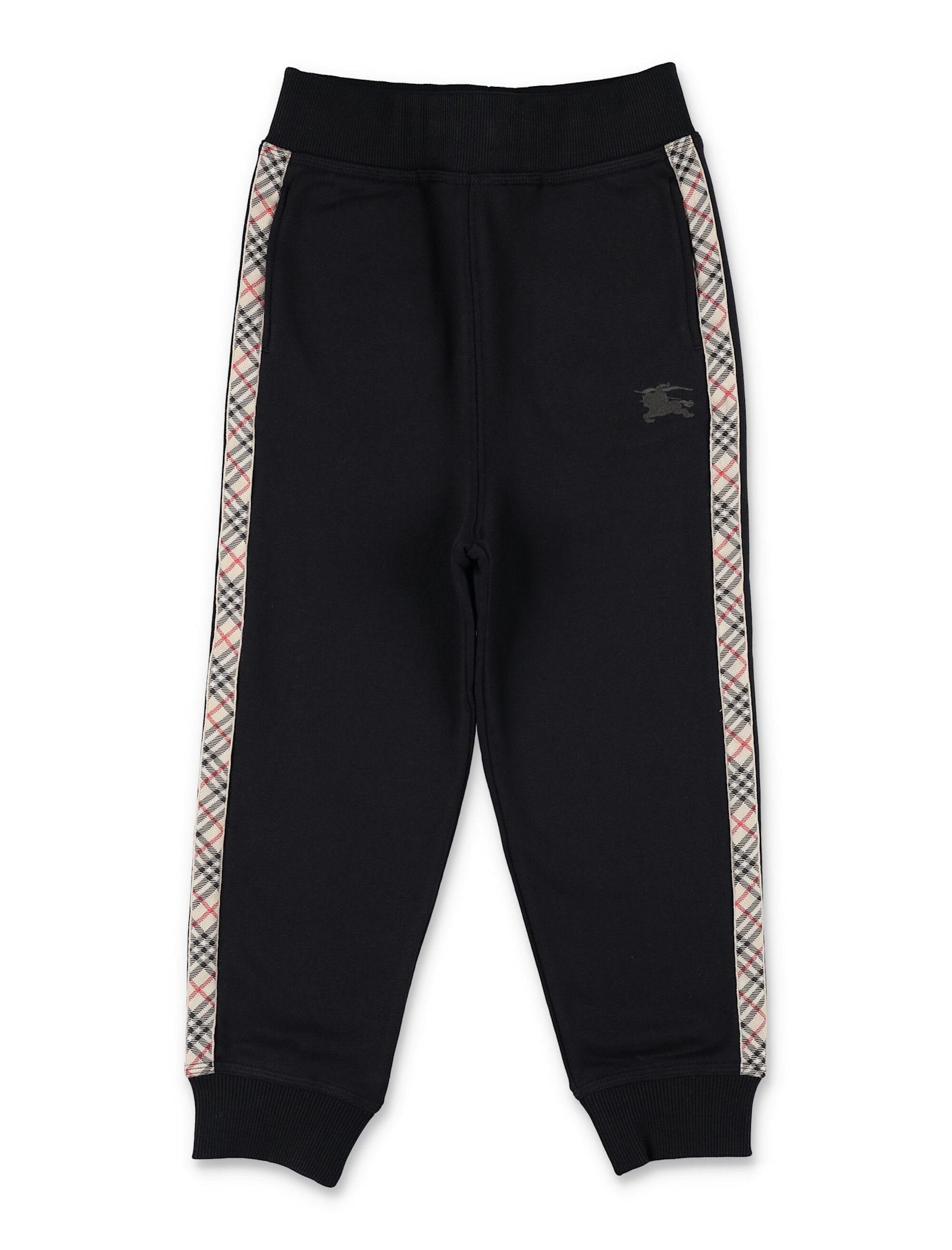 Burberry Jackson Check Trim Cotton Jogging Pants In Black