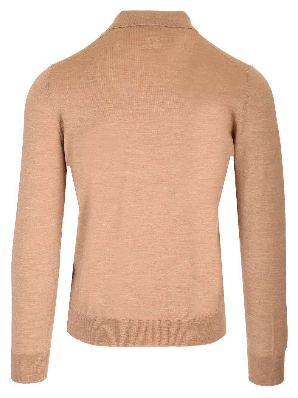 Shop Lardini Green Wool Long-sleeved Polo Shirt In Beige