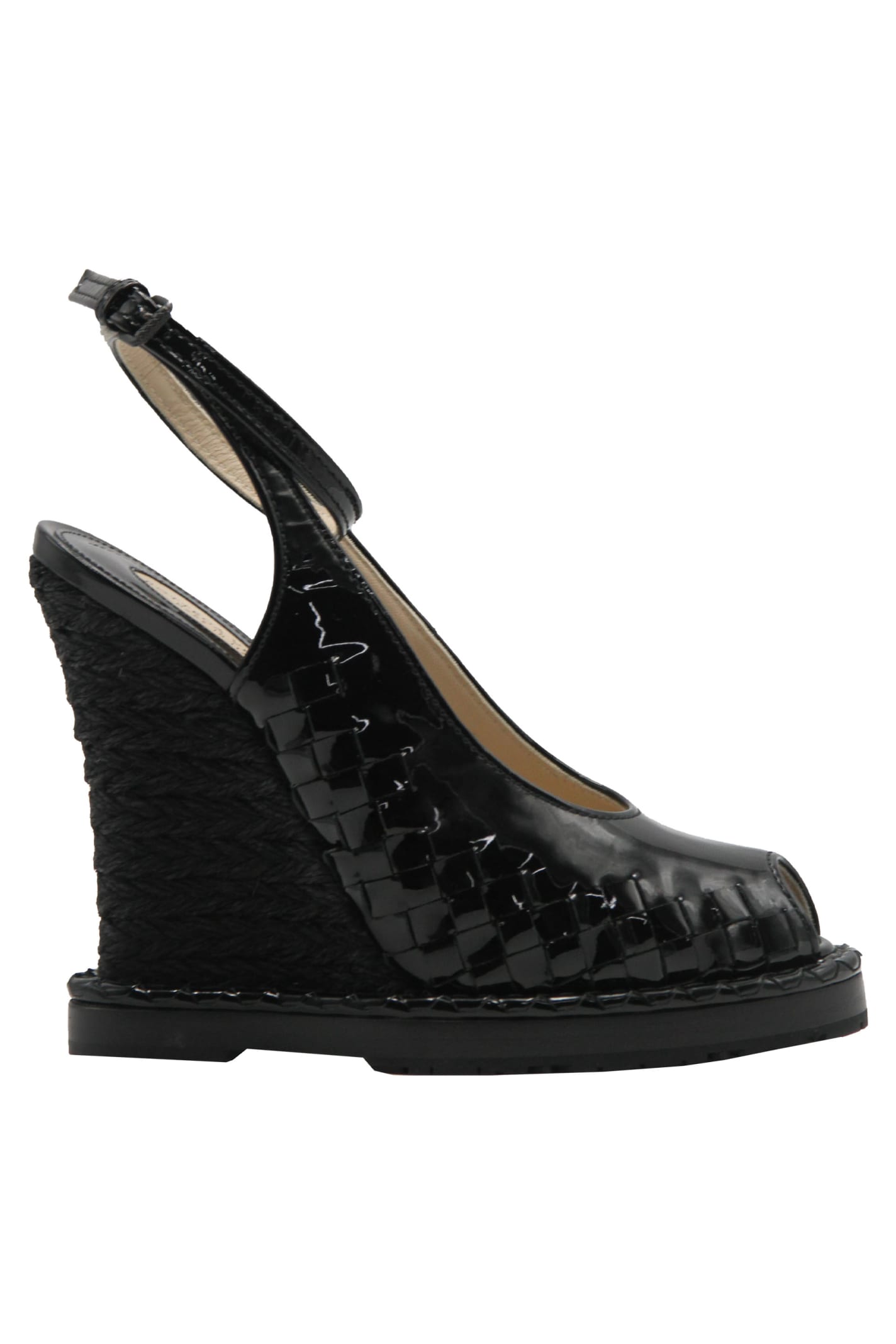 Bottega Veneta Patent Platform Sandals In Black