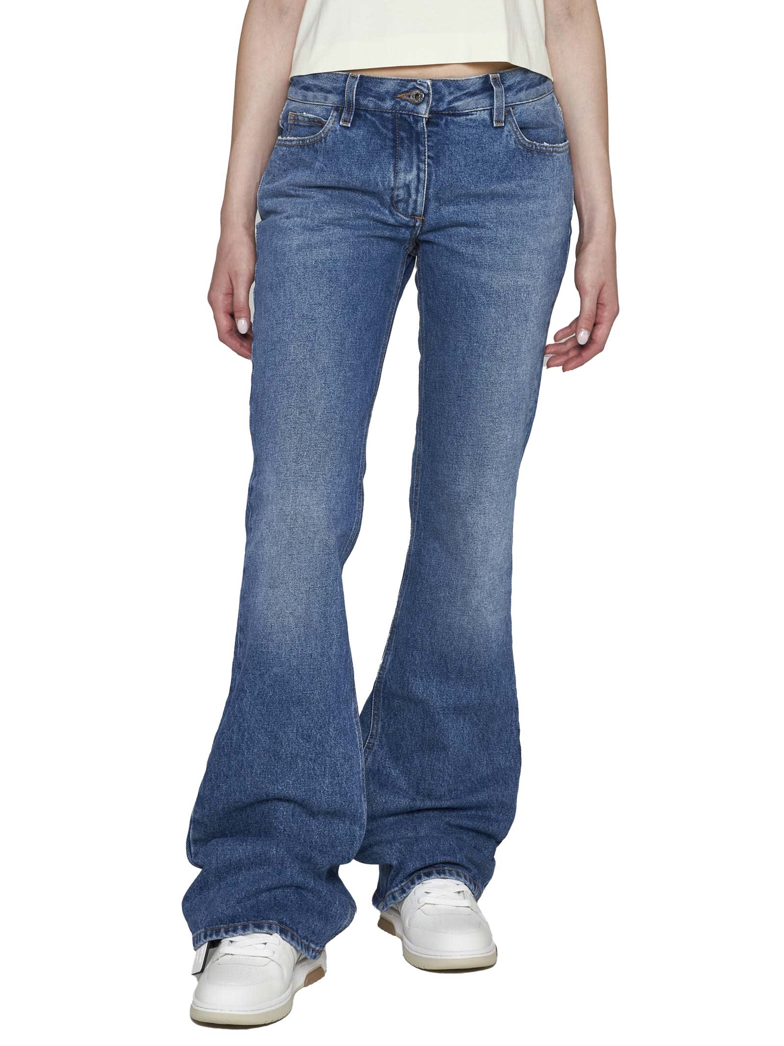 Off-white Flared Cropped Denim Jeans In Denim