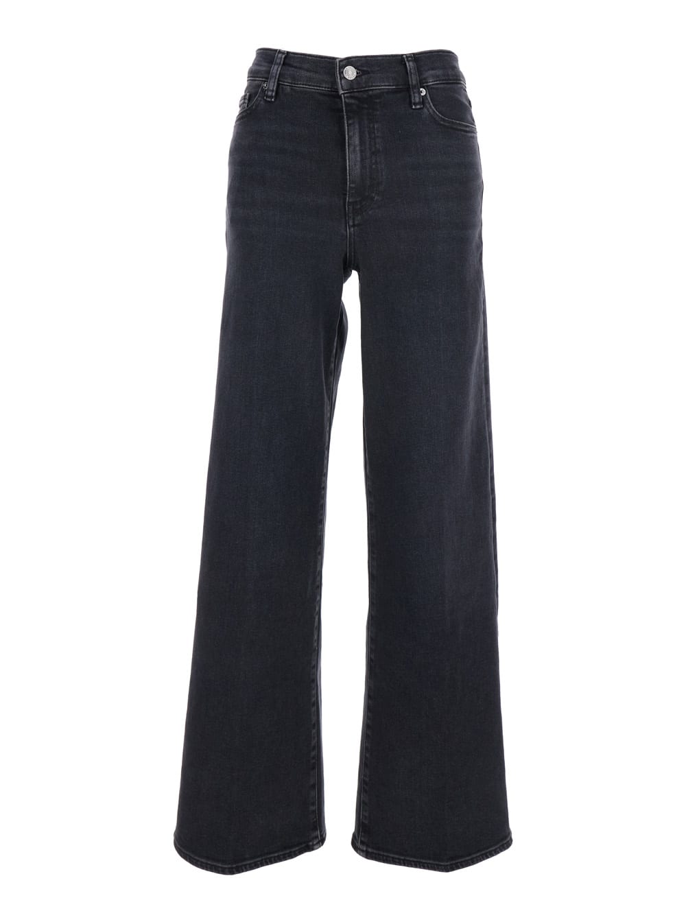le Slim Palazzo Black Jeans With Logo Patch On The Rear And Wide Leg In Denim Woman