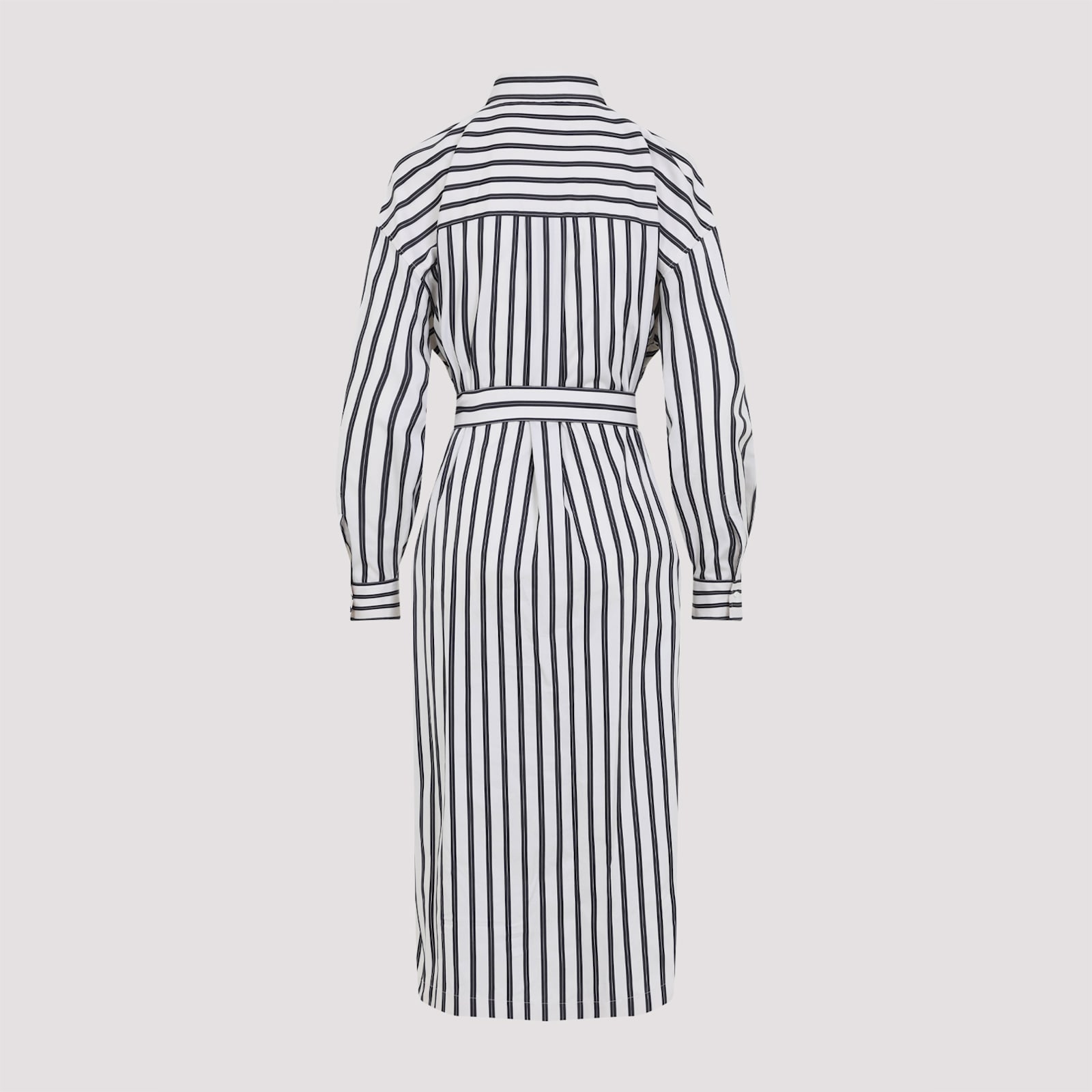 Brunello Cucinelli Striped Midi Shirt Dress With Floral Embroidery In White/black