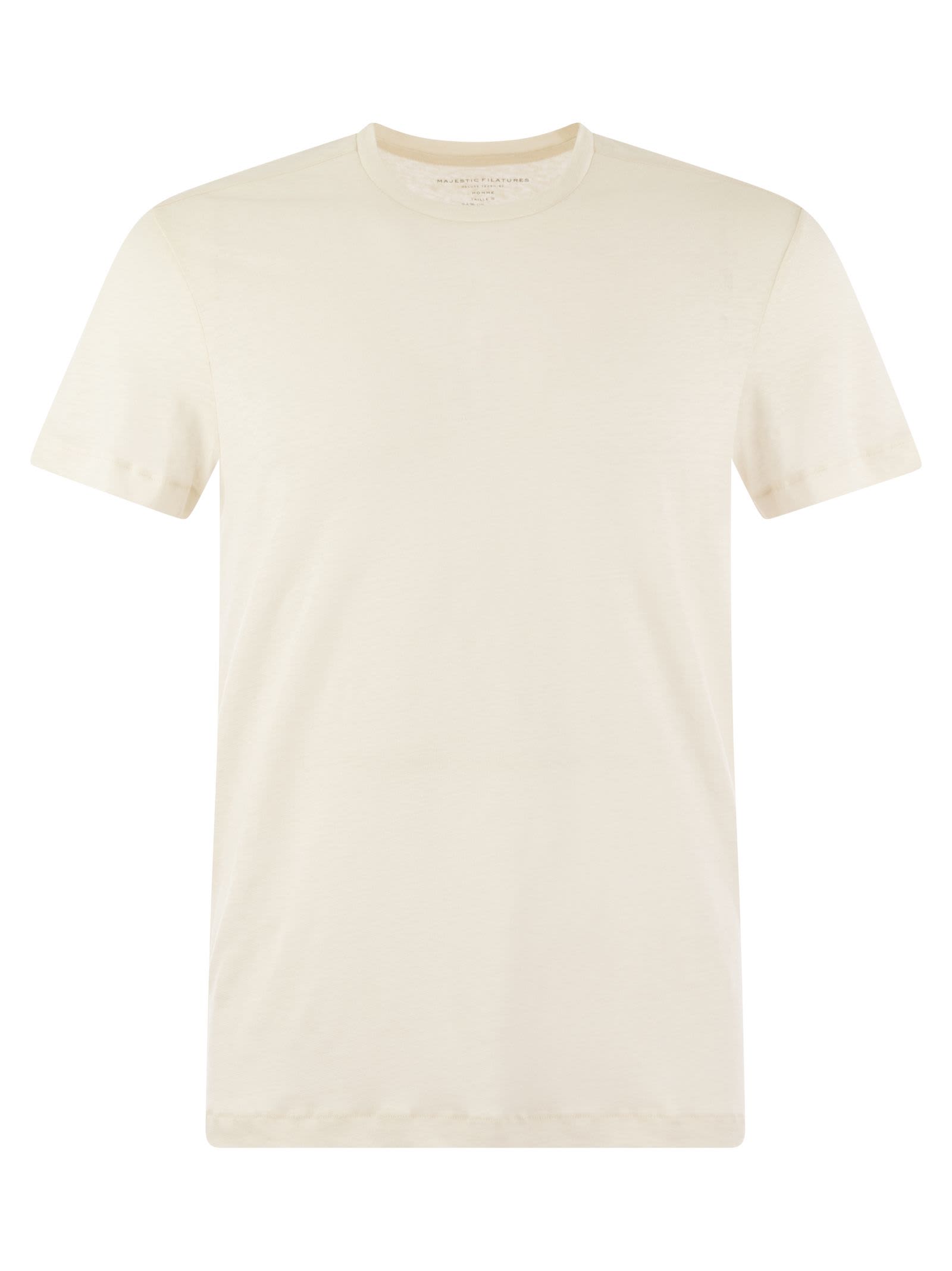 Shop Majestic Linen Crew-neck T-shirt In Cream
