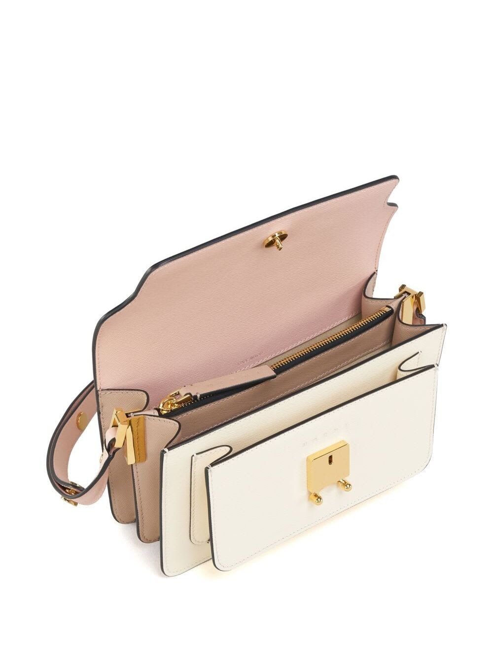 Shop Marni White And Pink Trunk Bag Colourblock Design In Saffiano Leather Woman In Multicolor