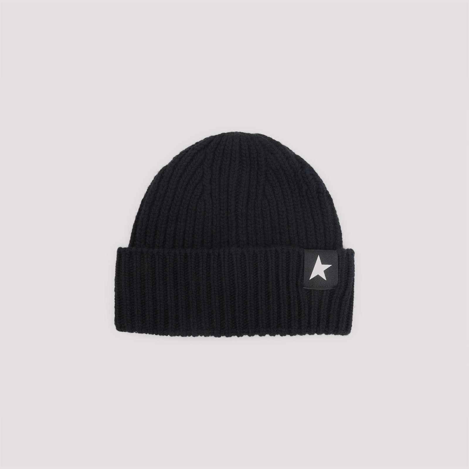 Golden Goose Mans Ribbed Black Wool Hat With Logo In Black