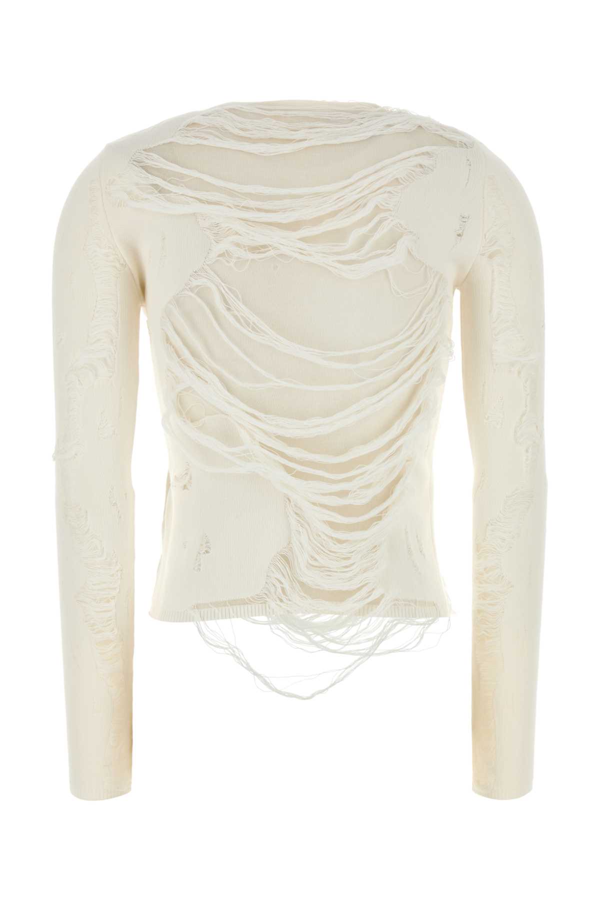 Shop Mm6 Maison Margiela Ivory Cotton Blend Sweater